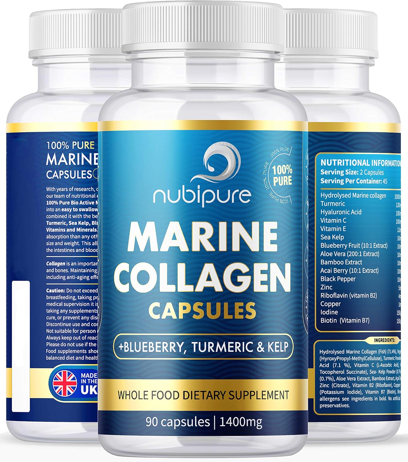 High Strength Marine Collagen 1400MG Tablets with Turmeric & Kelp