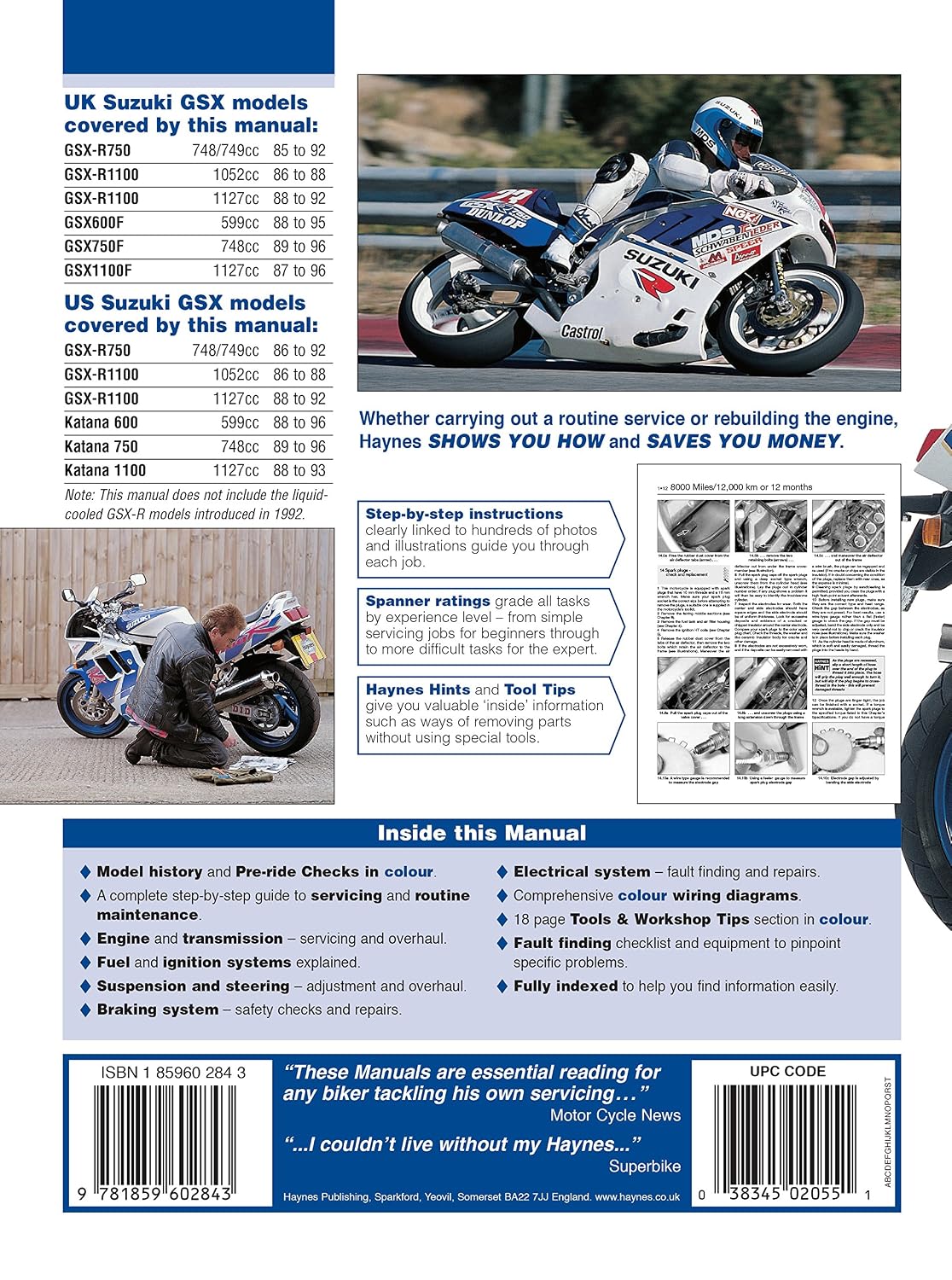 Suzuki GSX-R750 & GSX-RR1100 85 to 92: GSX600F, GSX750F & GSX1100F (Katanas) 8 to 96 (Haynes Service & Repair Manual)      Paperback – October 1, 2016