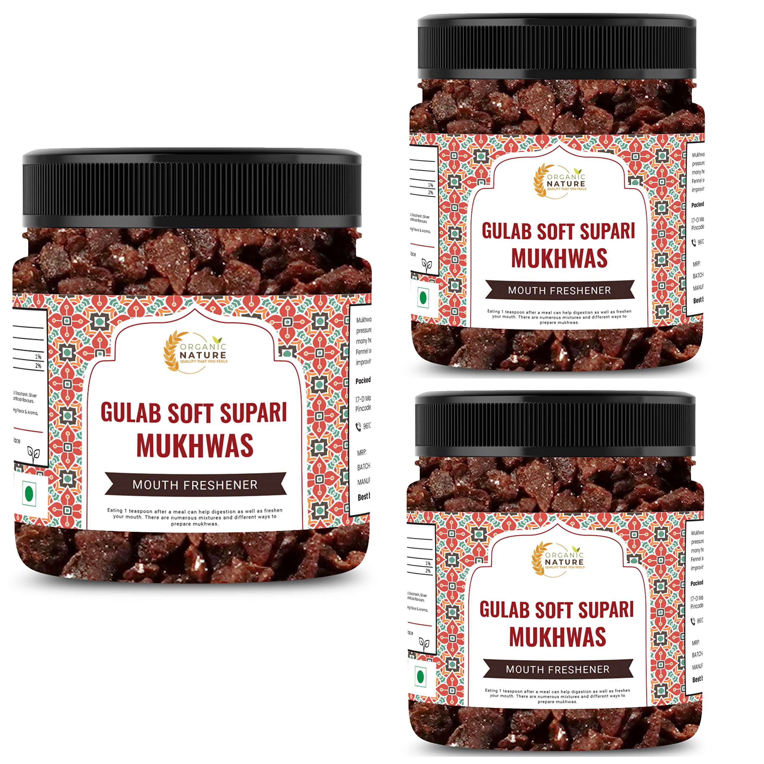 Organic Nature Soft Gulab Supari Mouth Freshener Sweet Rose Supari (Jar Pack) (900 Grams (Pack of 3 of 300 Grams))