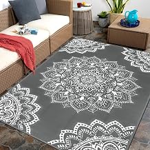 Yamaziot Waterproof Outdoor Rug 5x8 ft, Reversible Plastic Straw Rug for Patio Clearance, Camping, RV Mat, Large Outside Rug Carpet for Porch, Deck, Backyard, Balcony, Picnic Grey