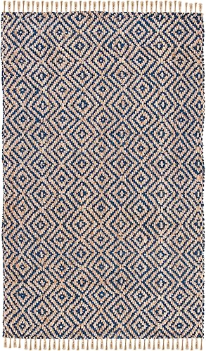 Miniatura 3 de SAFAVIEH Natural Fiber Collection - Alfombra de área de 6 x 9 pies, azul tropical y natural, yute bohemio con borlas de diamante, hecho a mano,