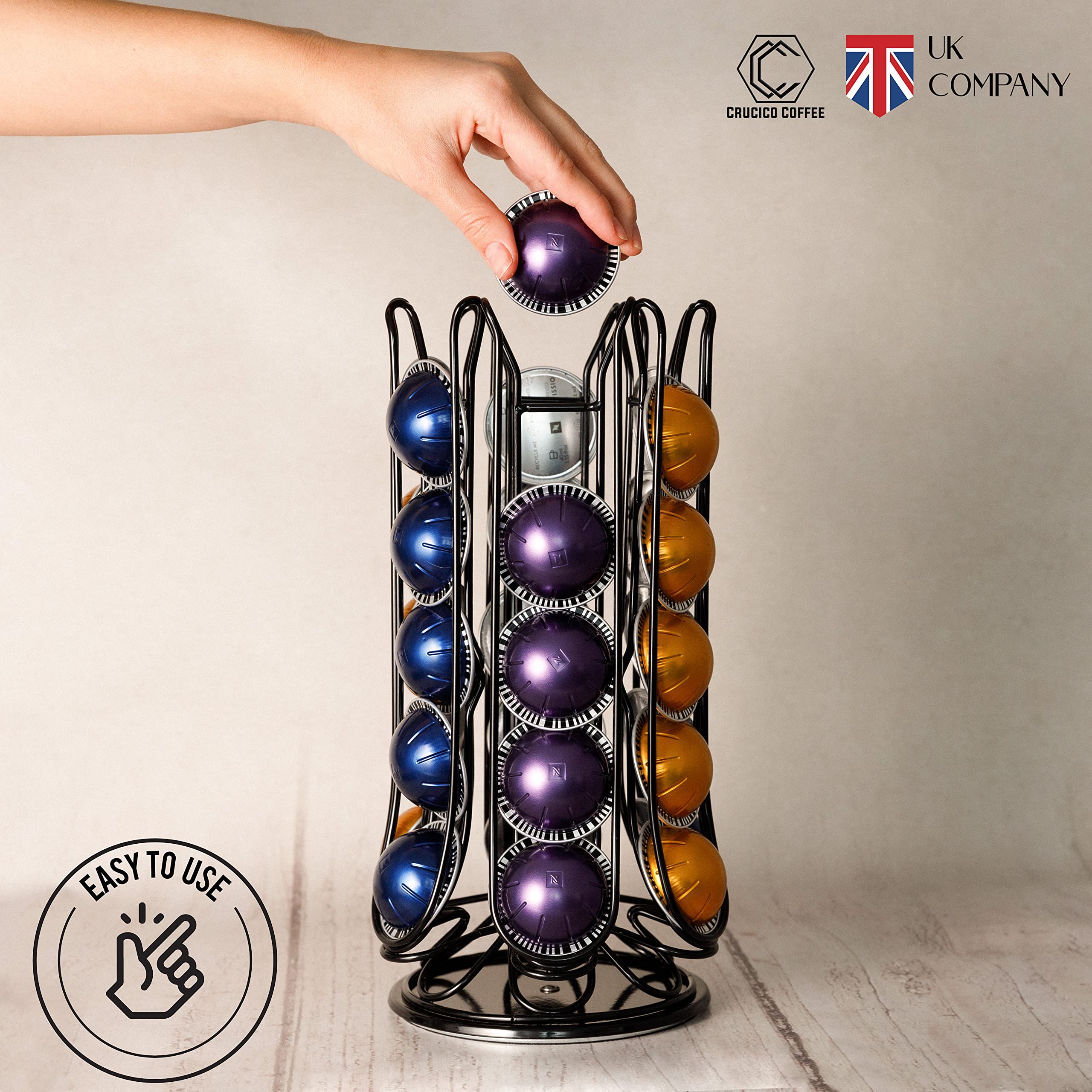 HFHOME Nespresso Vertuoline, porta cialde in metallo per 50 capsule e 50 cialde Dolce Gusto, organizer per cassetto