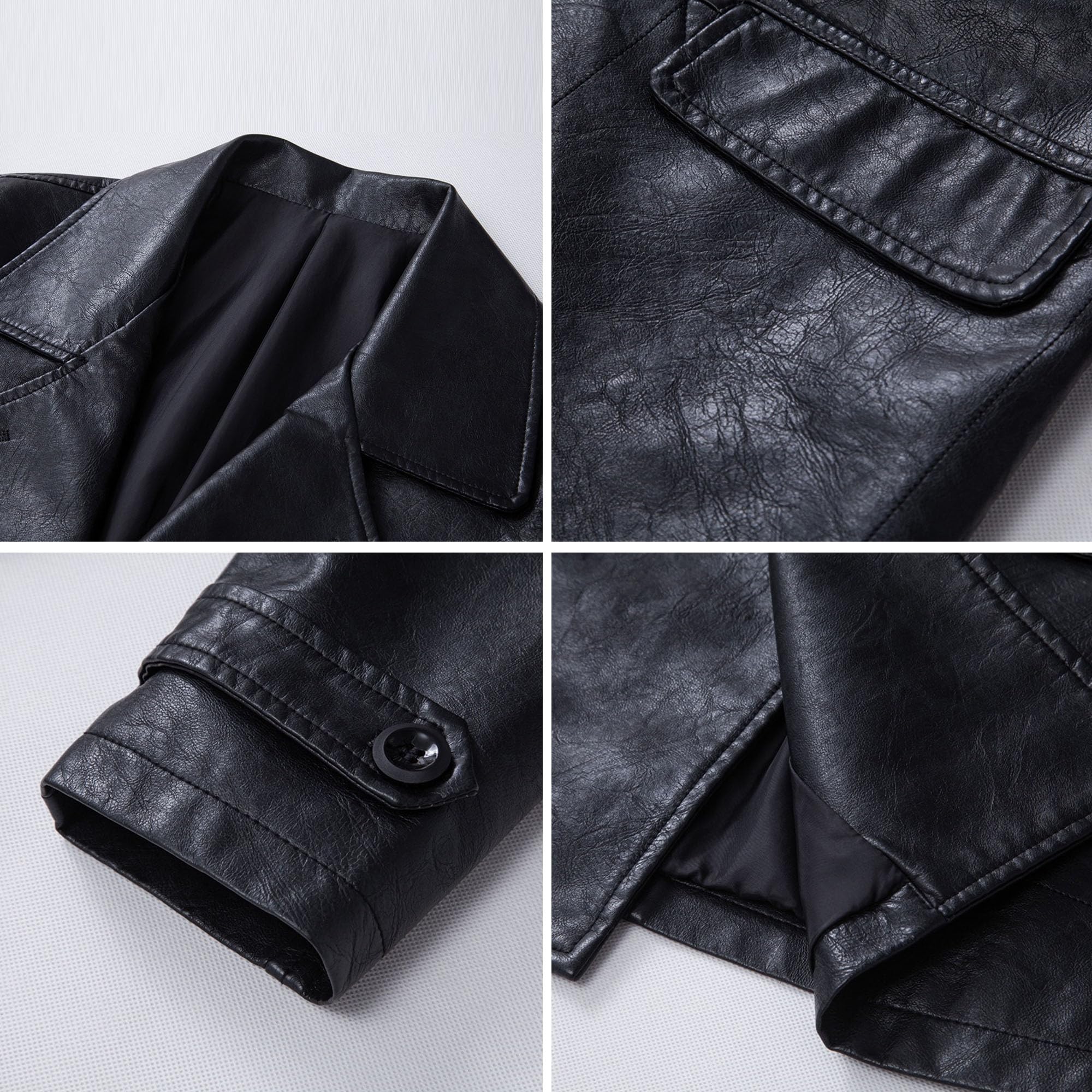 Chaqueta blazer de piel sintética para hombre, abrigo cruzado, corte entallado, estilo motero, ropa de abrigo formal, chaqueta informal elegante.