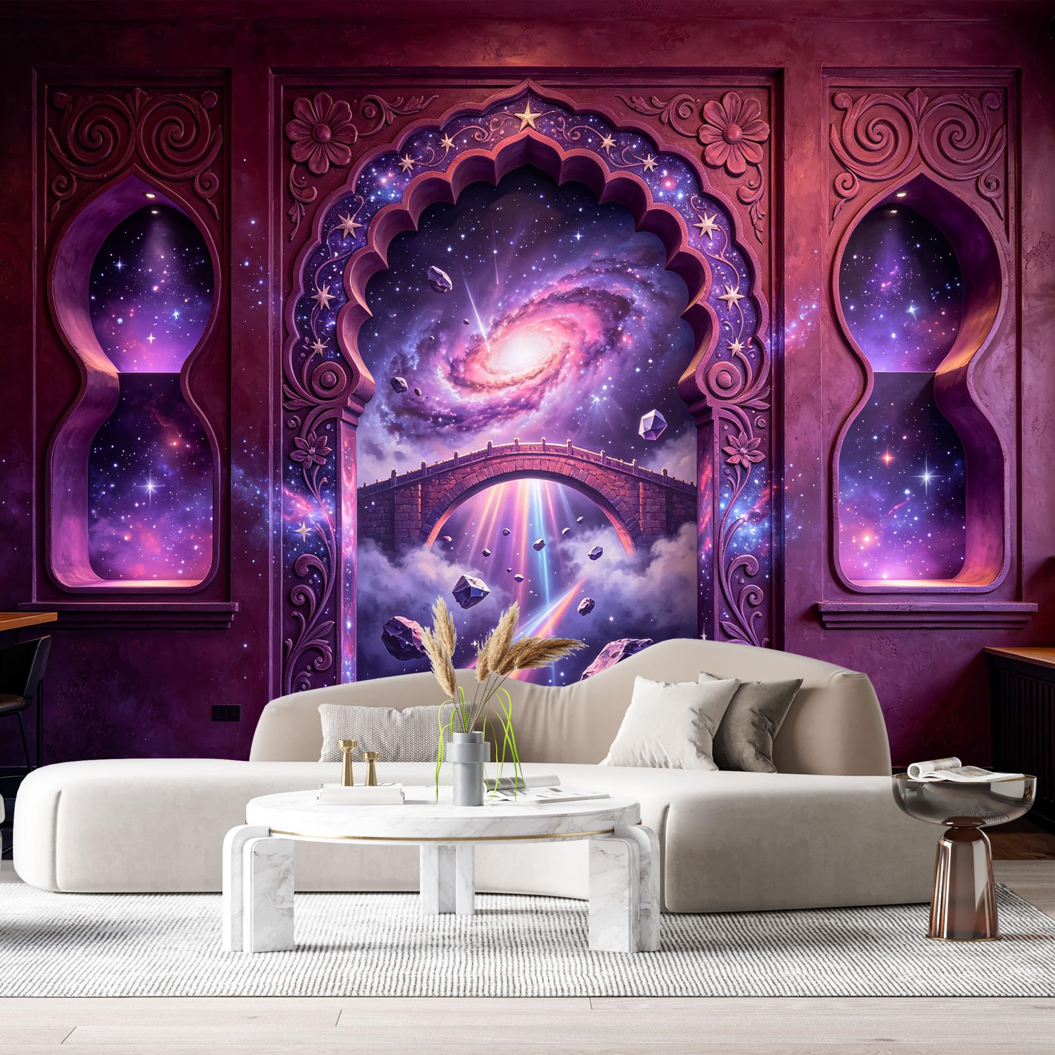 Custom Size Wall Murals Cosmic Galaxy Bridge Space Nebula Surreal 3D Trompe L'Oeil SelfAdhesiveWall Fabric Removable Wallpaper Wall Decor for Living Room Bedroom Bathroom