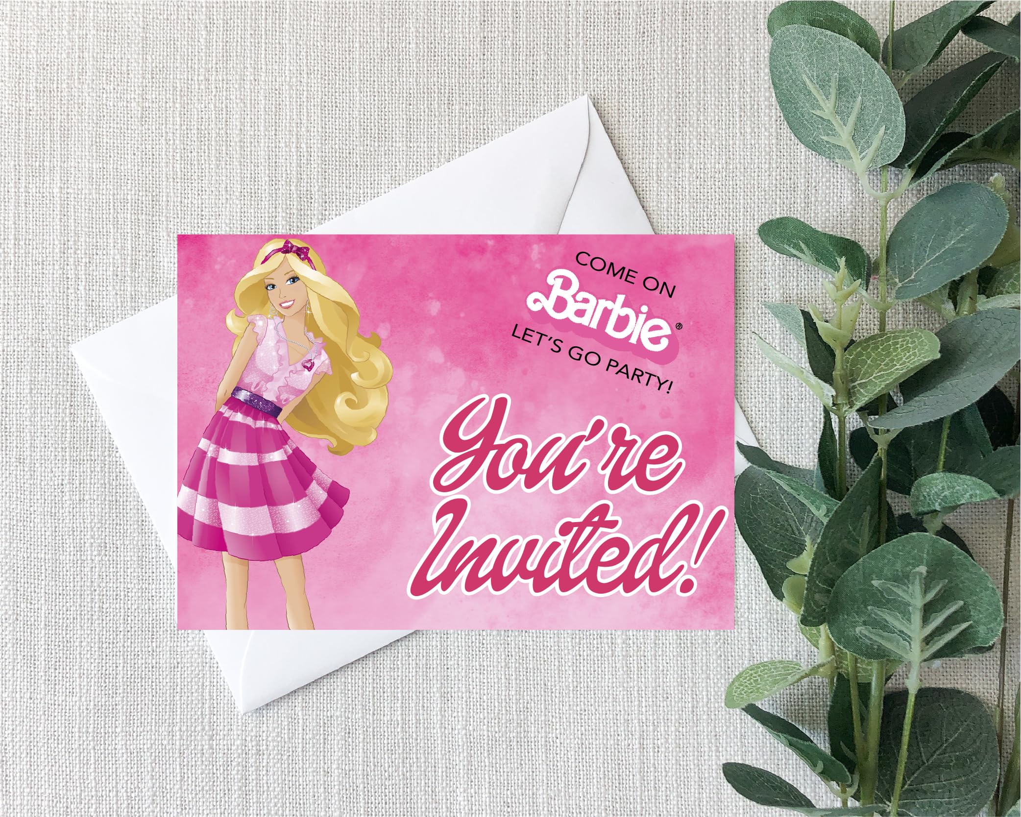 Smith Bros Printers 1898 Barbie A6 Two Sided Invitations (WRITE ON) Birthday Party Invites (Pack of 32 & Envelopes and 32 'Thanks For Coming To My Party' 30mm Stickers)