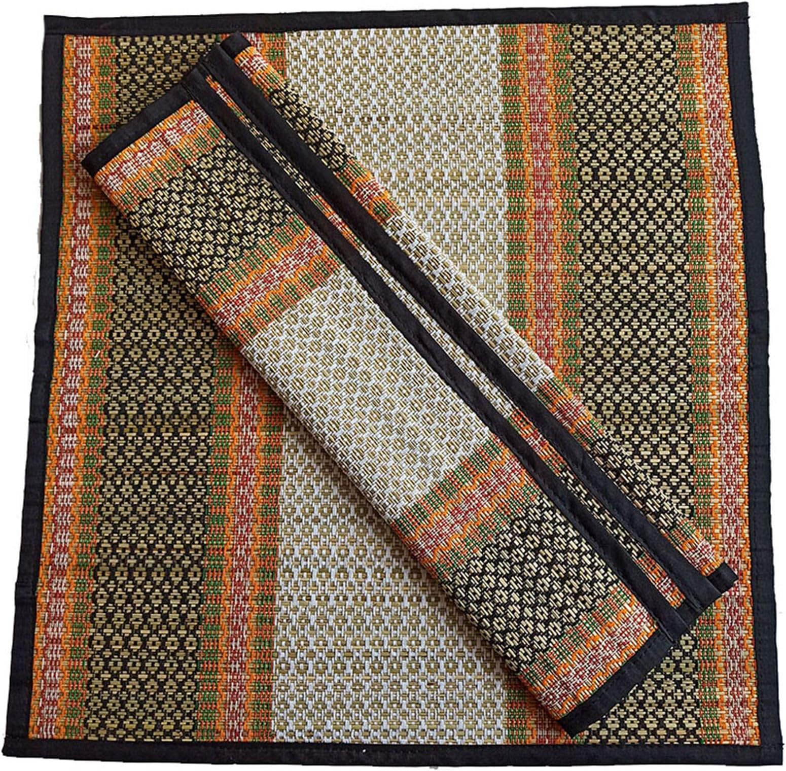 Handmade Korai Pai Kusha Grass Pooja Aasan Sitting Floor Mats Black Set of 2 Pcs,Large Rectangle, 18 inch X 18 inch