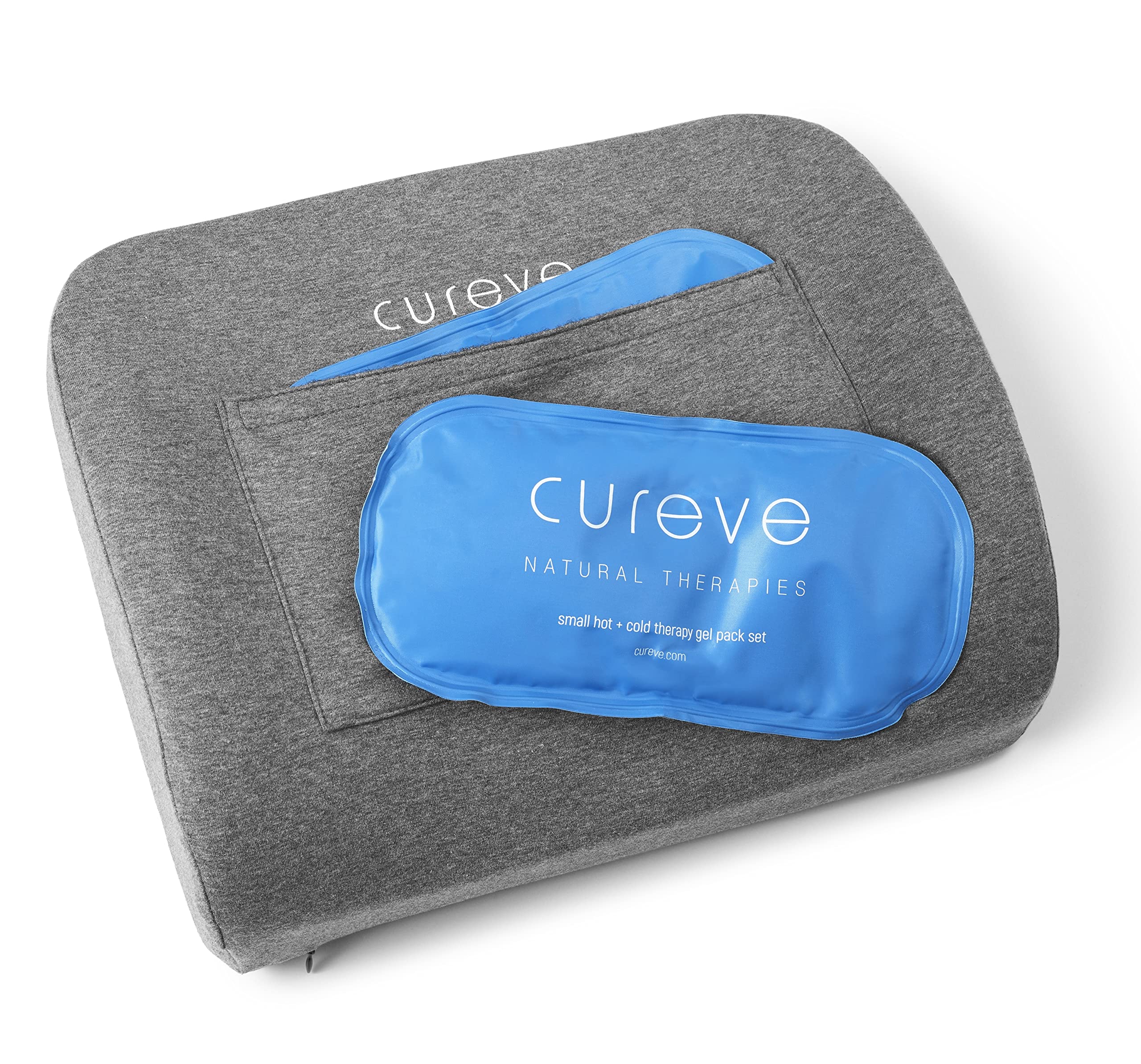 Cureve Lumbar Support Memory Foam Back Pain Relief and Prevention Pillow with Hot and Cold Therapy - Gel Packs Included