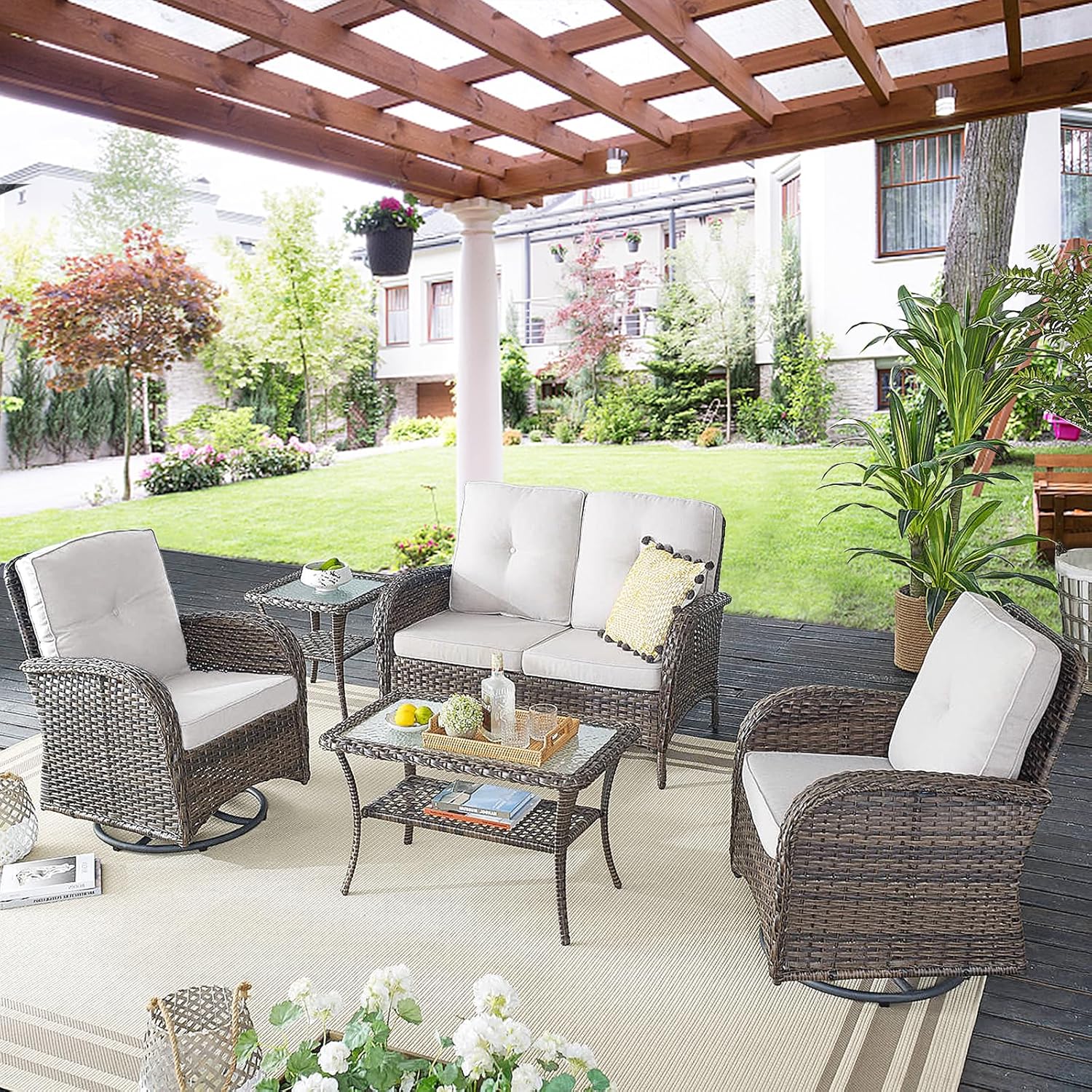 Amazon.com: Belord Patio Wicker Furniture with Swivel Rocker Chairs ...