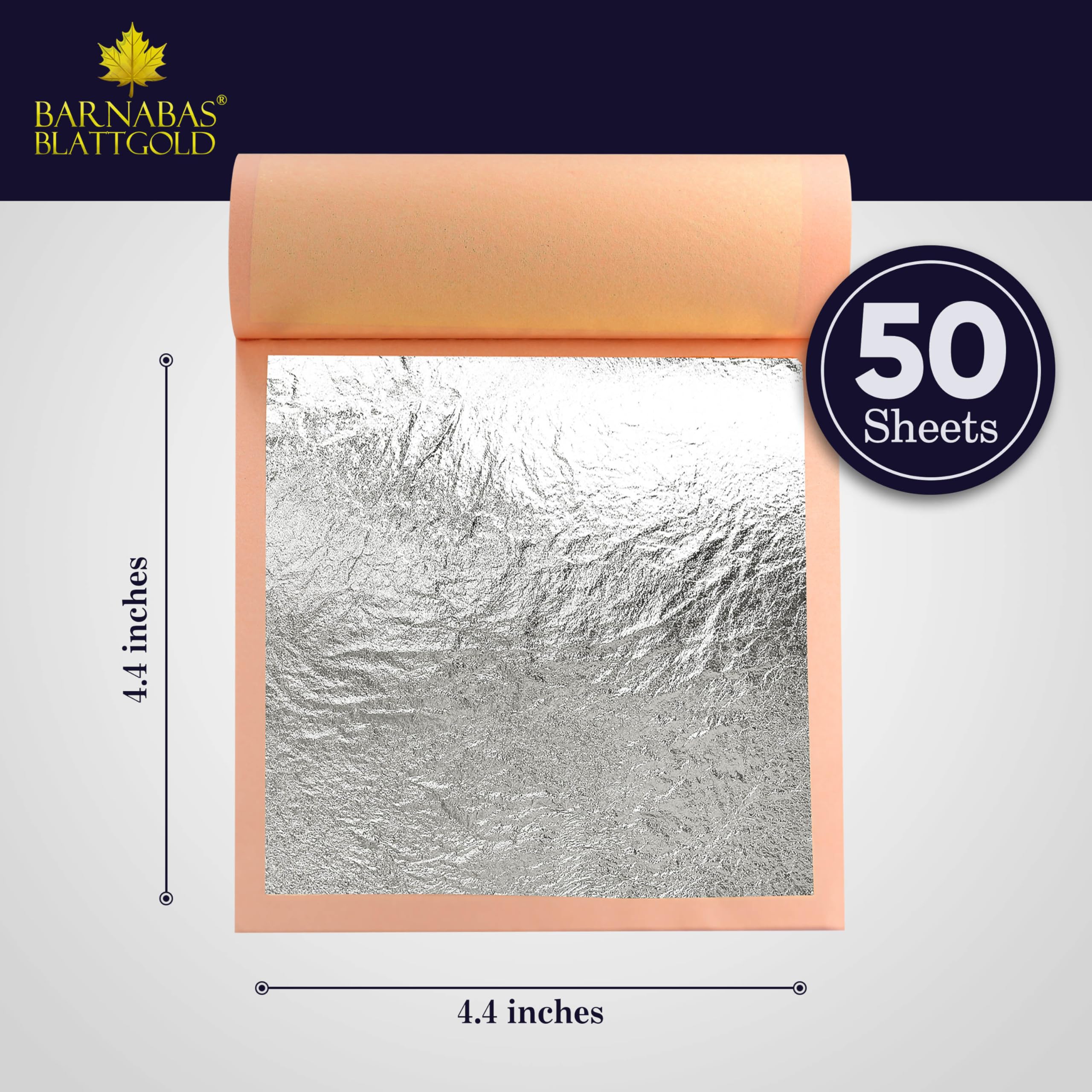 Barnabas Blattgold Silberblatt - Echtes Silber [50 Blatt, 11,2 cm] - lose Zwischenblätter für Malerei, Kunst und Handwerk