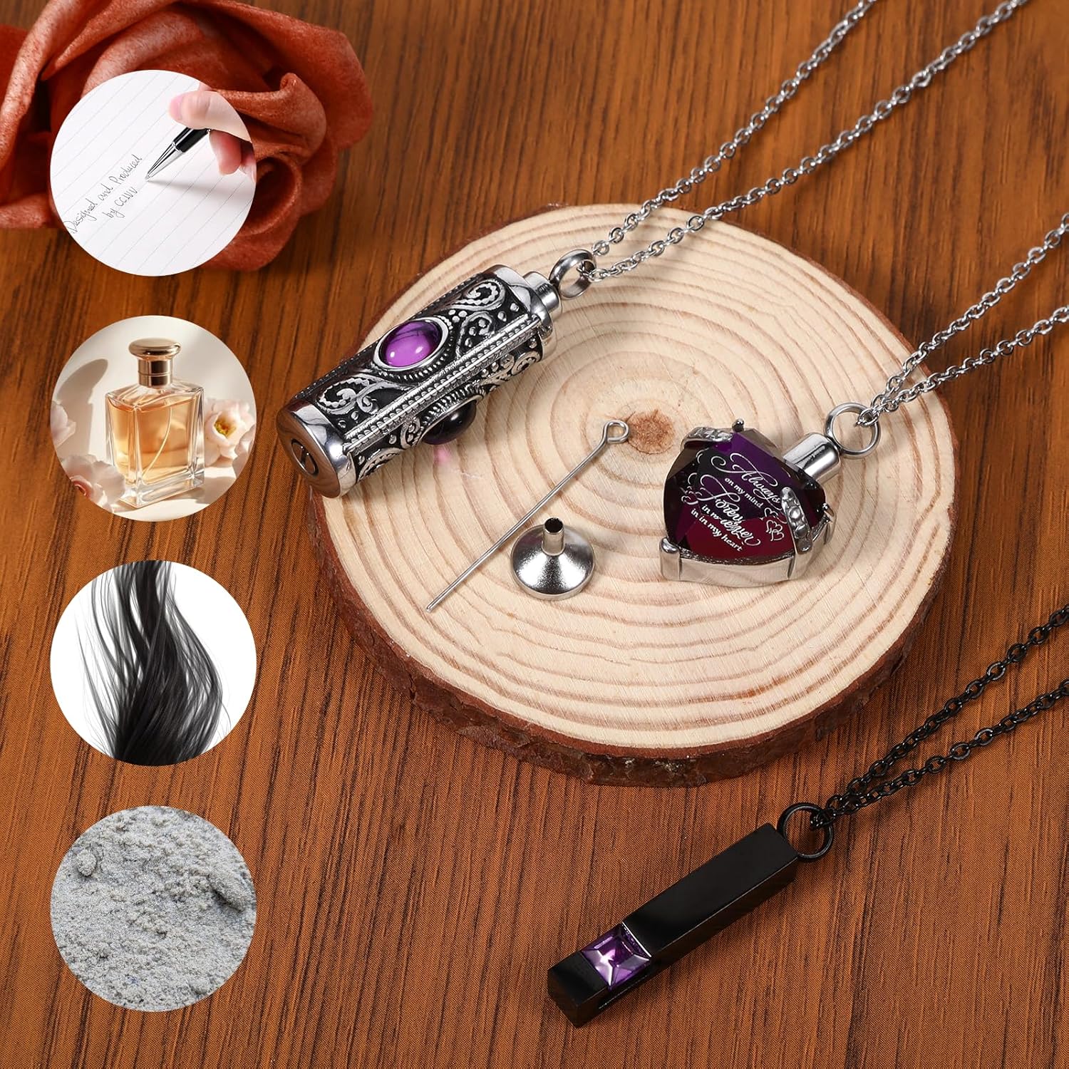 3 Pcs Cremation Jewelry for Ashes Urn Necklace Heart Locket Necklace Memorial Jewelry for Ashes Stainless Steel Waterproof for Women Men Keepsake Pendant - Image 4