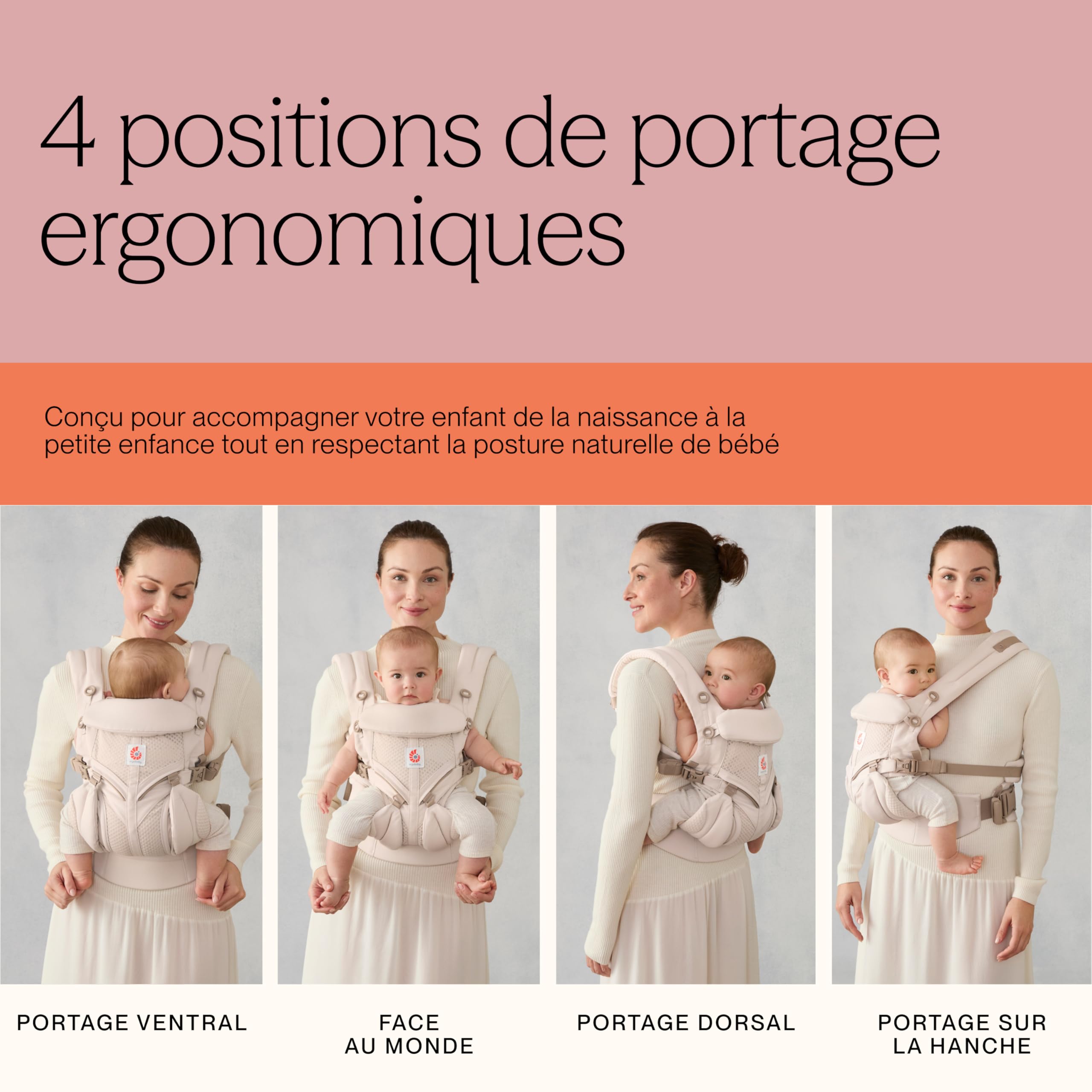 Ergobaby Porte Bebe Omni 360 Ergonomique et Physiologique pour Nouveau né, Cool Air Dorsale et Ventral, Onyx Noir