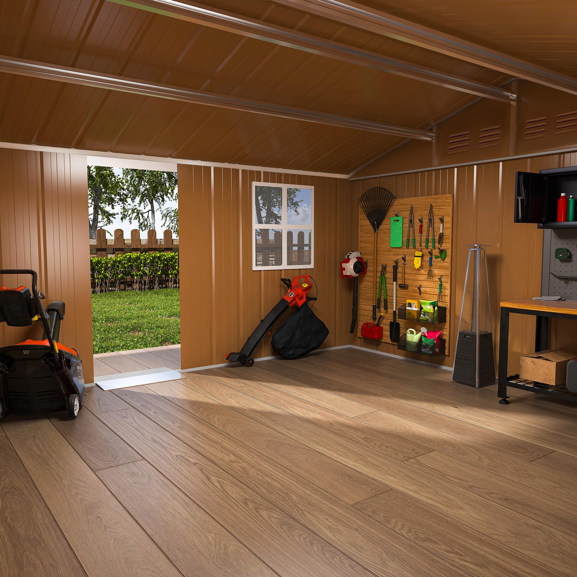 Gartenhaus Metall, 360 x 297 x 194cm, Geräteschuppen Metall | Fenstern, Wasserdicht, Verschließbarer Tür & Belüftung, Ohne Boden