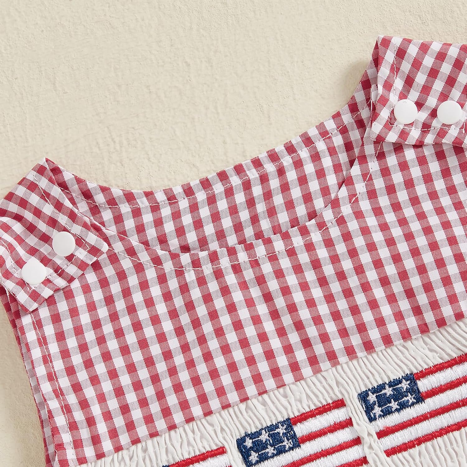 BeQeuewll 4th of July Baby Clothes Newborn Girl Boy Smocked Bubble Romper Flag Plaid Overalls Infant First 4th of July Outfit