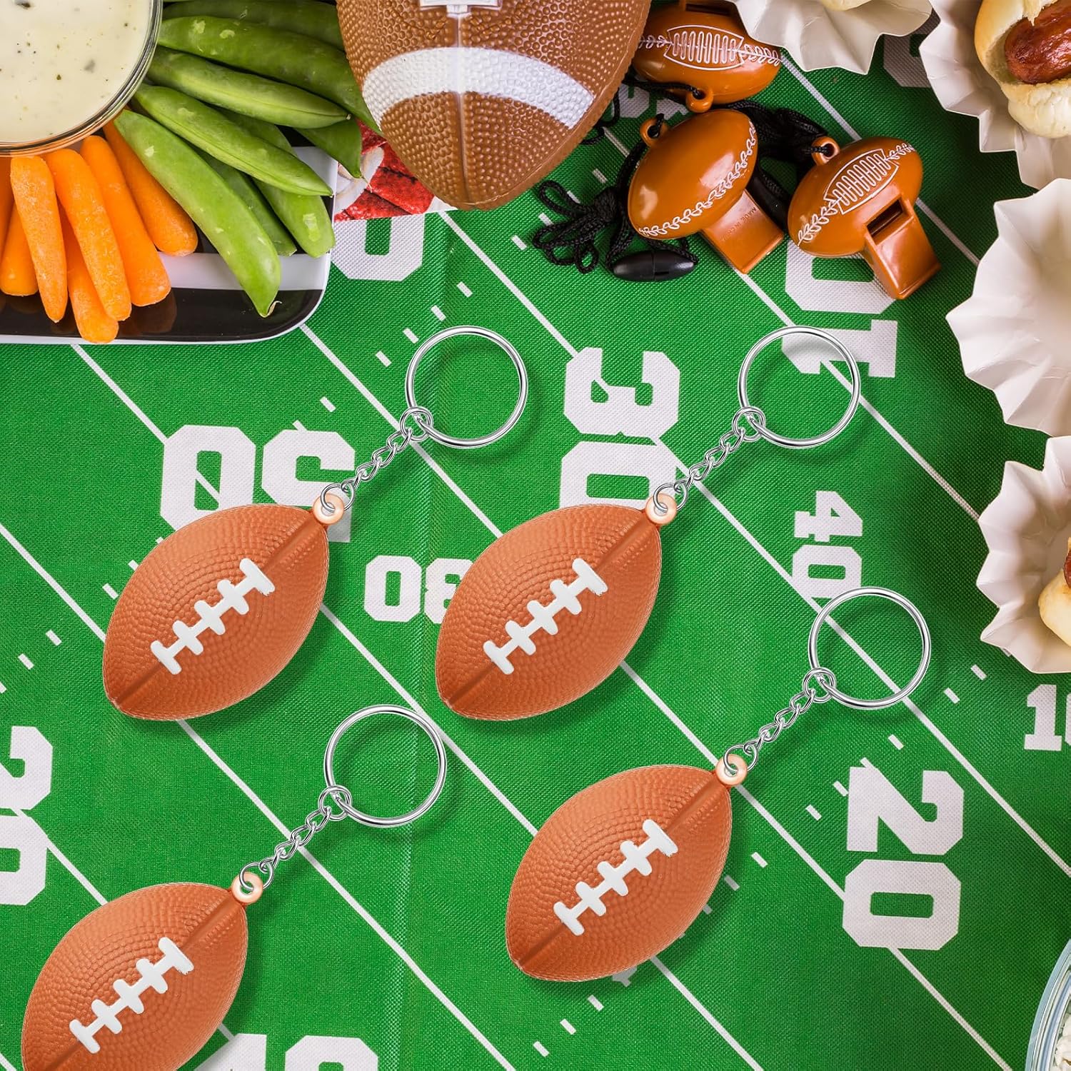 Kasyat 48 Pack Football Keychain Bulk Football Favors Mini Stress Ball Keychains for Boys and Girls Sports School Carnival Reward Theme Party Goodie Bag(1.97 Inch)