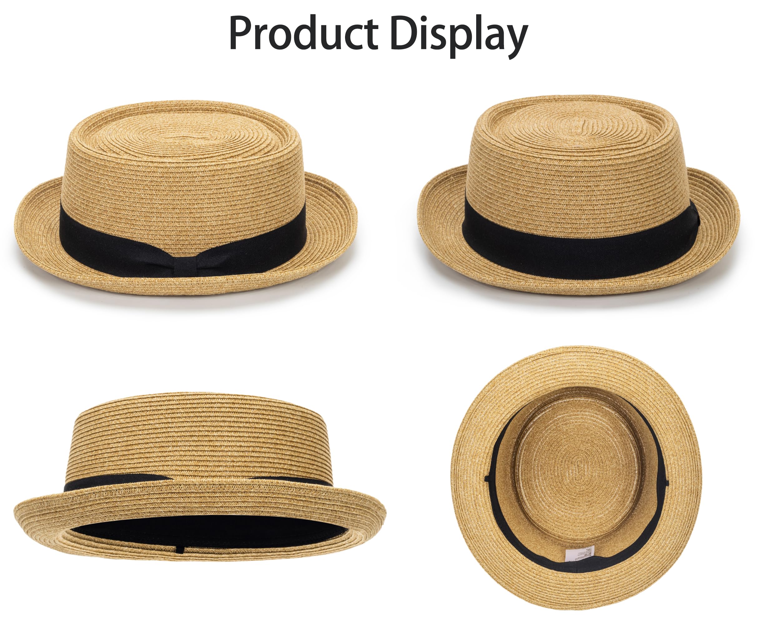 Sombrero clásico de paja de pastel de cerdo para mujeres y hombres, sombrero de verano con ala enrollable, sombrero de paja Fedora sombrero de playa con lazo