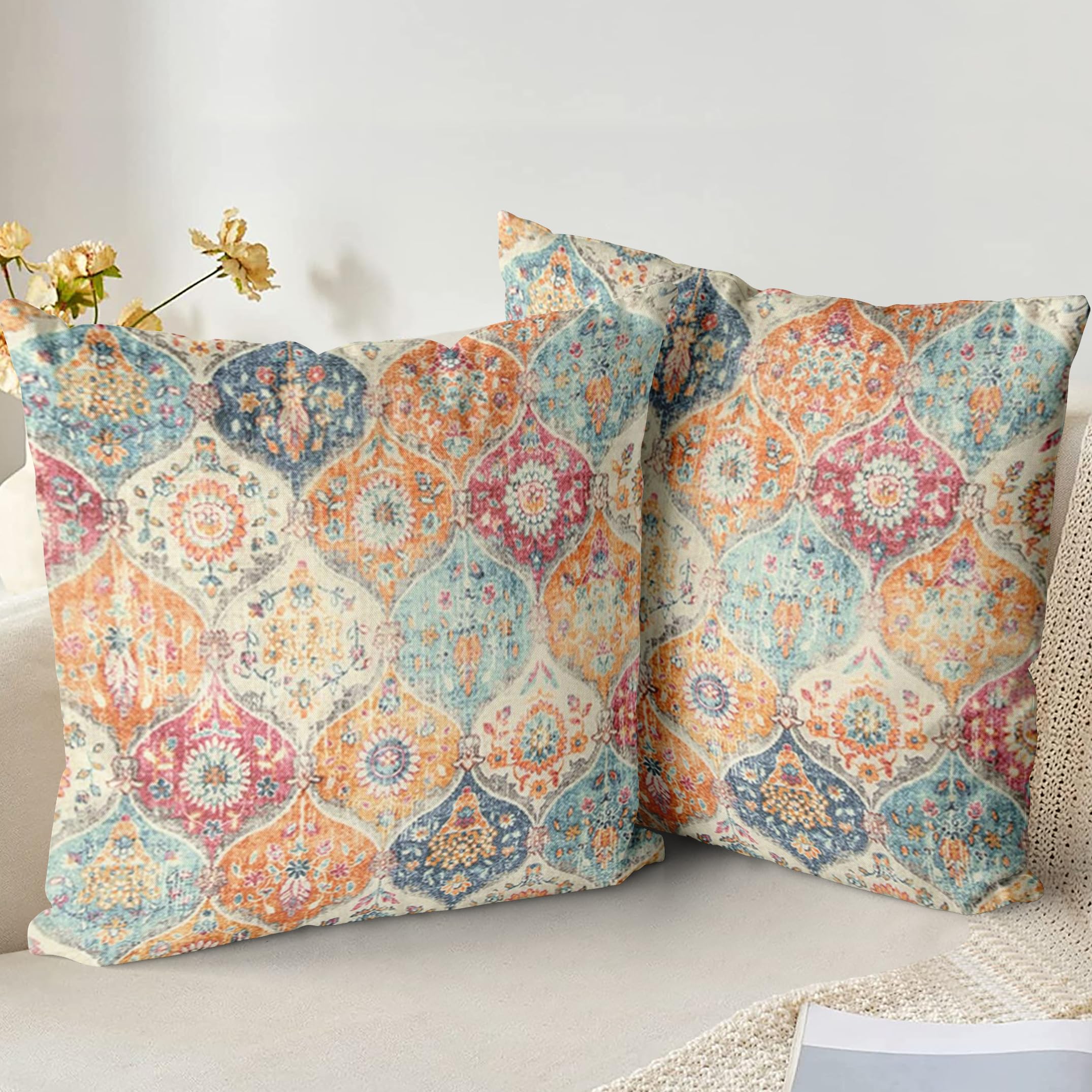 Pack of 2 Short Plush Soft Decorative Cushion Covers 45 x 45 cm Square Throw Pillow Case Boho Style Pillowcases for Sofa Bedroom Outdoor Patio Garden with Invisible Zipper 18x18 Inch