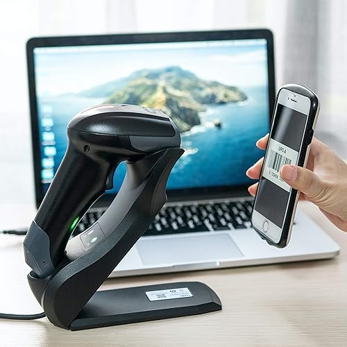 Miniatura 7 de TEEMI Escáner de código de barras Bluetooth 1D 2D con base USB inteligente montado en la pared, activación automática omnidireccional manos libres,