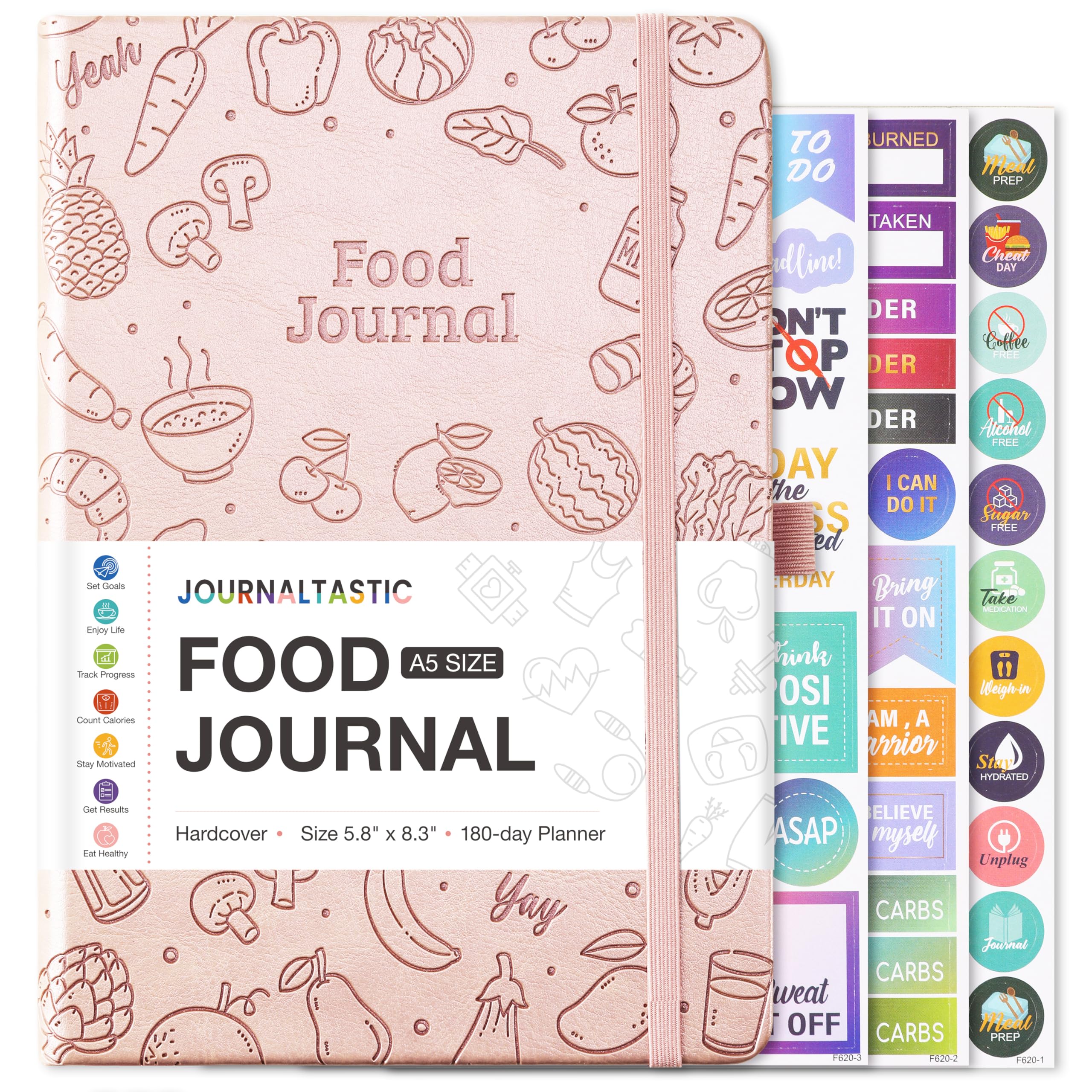 Food Diary - Food Journal Undated 6 Months for Weight Loss, Meal Planner to Count Calories, 5.8" x 8.3", Keep Healthy Diet & Achieve Fitness Goals - Pink — image 1