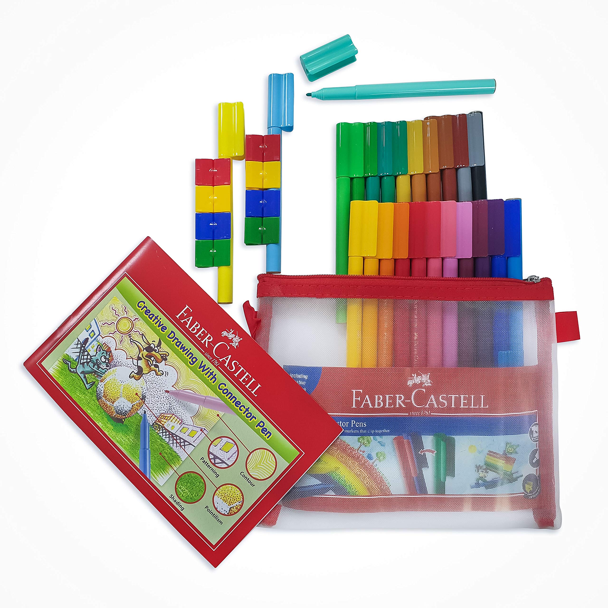 Faber-CastellFc Connector Felt Pen 24 Color + Creative Drawing Book In A Mesh, Colour, 155554