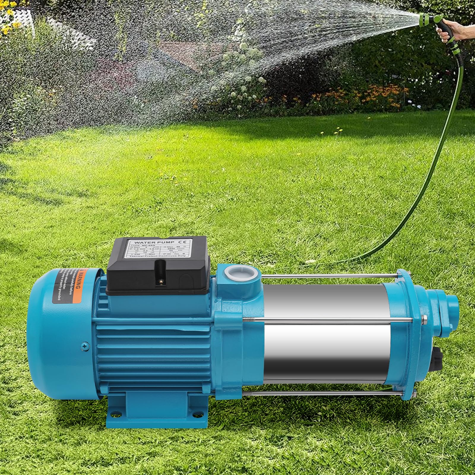 Pompa da giardino a 5 livelli pompa centrifuga autoadescante 1300 W per impianti idrici domestici, in acciaio inox, 2400 l/h 9,8 bar