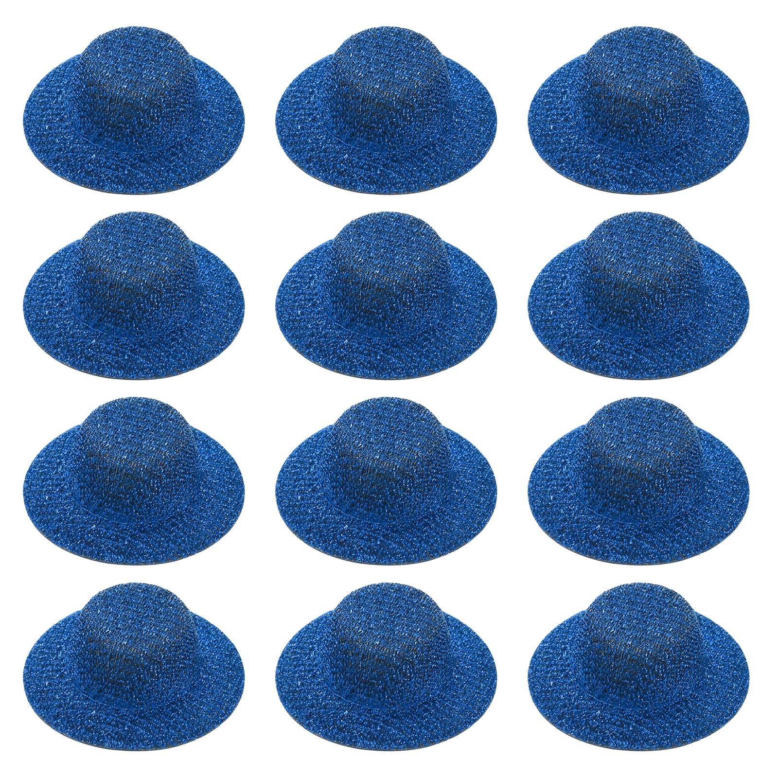PATIKIL Mini Hats for Crafts, 12 Pcs 18mm ID Sparkling Mini Cowboy Hats Miniature Formal Top Caps for DIY Dollhouse Decoration Hair Accessories Snowman Weddings Party, Blue