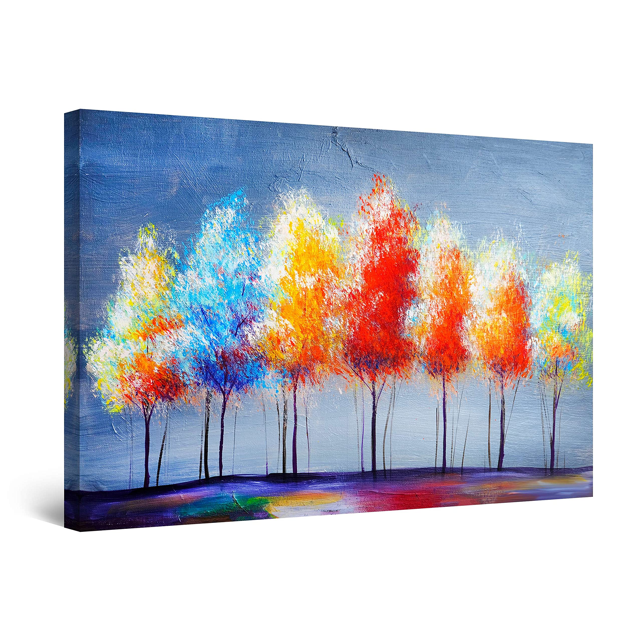 Startonight Canvas Wall Art Decor Abstract Seven Colored Trees Painting Stretched Print, Modern for Bedroom or Living Room, Office Unique Luminous Artwork 80 cm x 120 cm