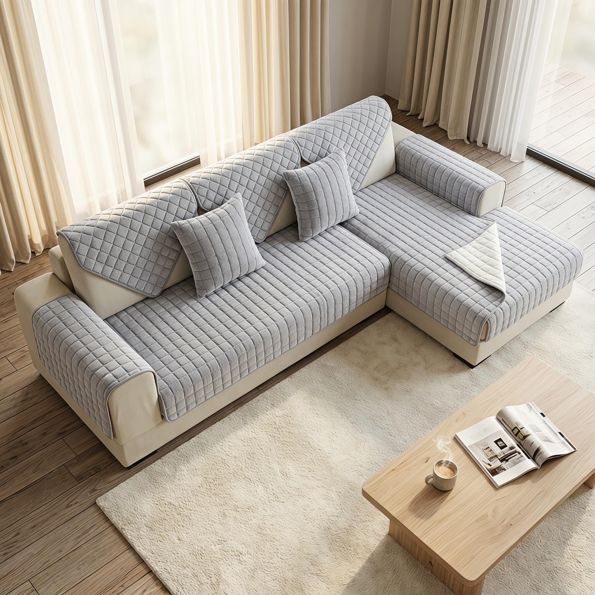 WYJHNL Sofabezug/Sofahusse, Sofabezüge/Schonbezüfe Super Weicher Flanell Dick Warm überwürfe/Sofaschoner Bequemer Plüsch rutschfest Decke Möbelschutz Für Wohnzimmer 110 * 160cm Light Grey