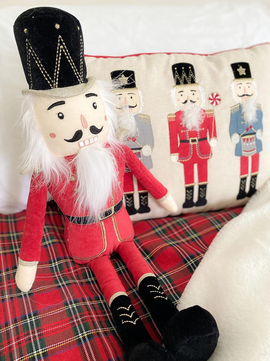 MON AMI Red Nutcracker Shelf Sitter Plush Doll – 19”, Traditional Nutcracker Soldier Doll Figures, Christmas Decorations