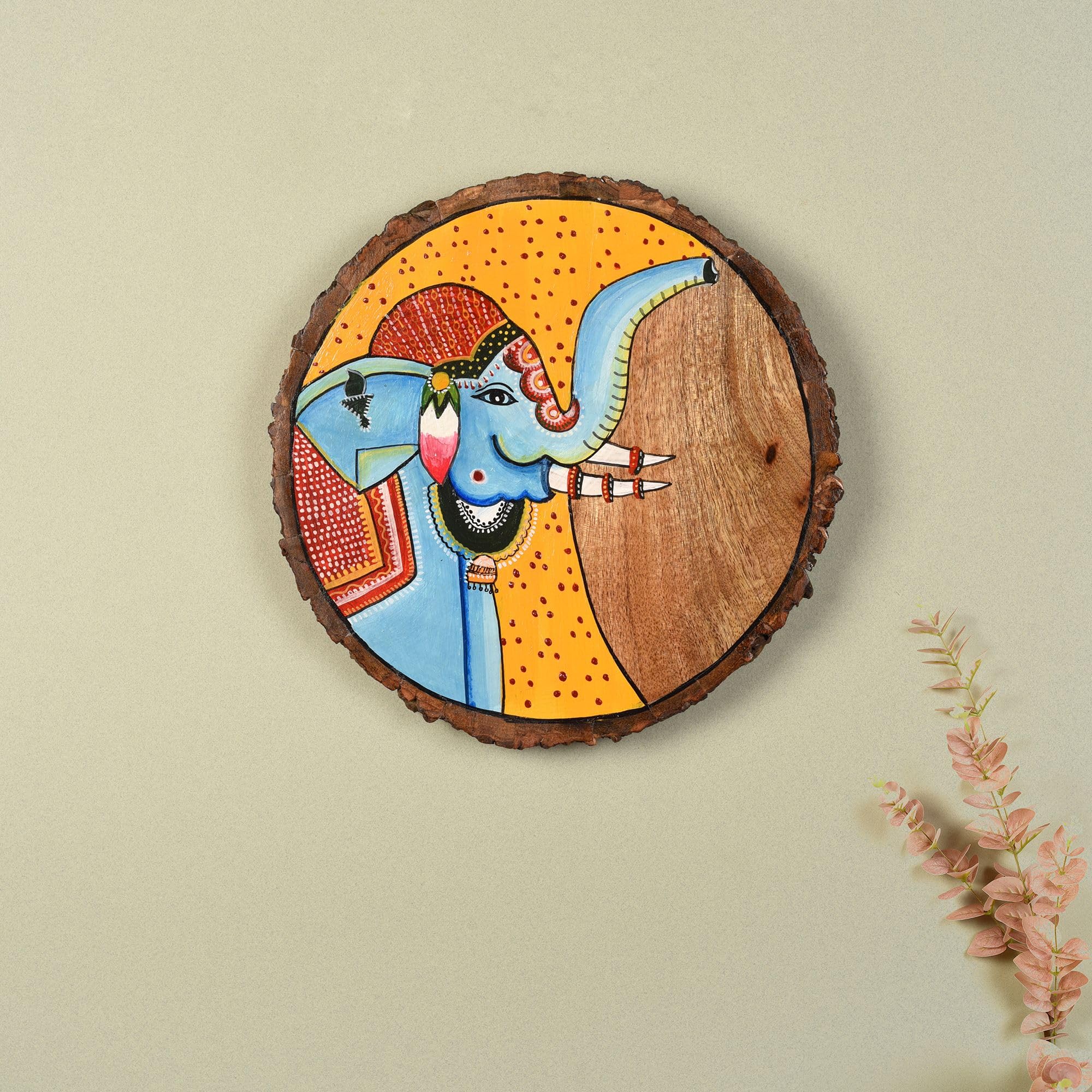 AAKRITI ART CREATIONS Handpainted Pichhwai Elephant Wall Panel, Pichhwai Art Hanging Set of 1 Multicolor | Matte Finish Wooden Wall Art | Home Items for Living Room, Bedroom, Office-image-28