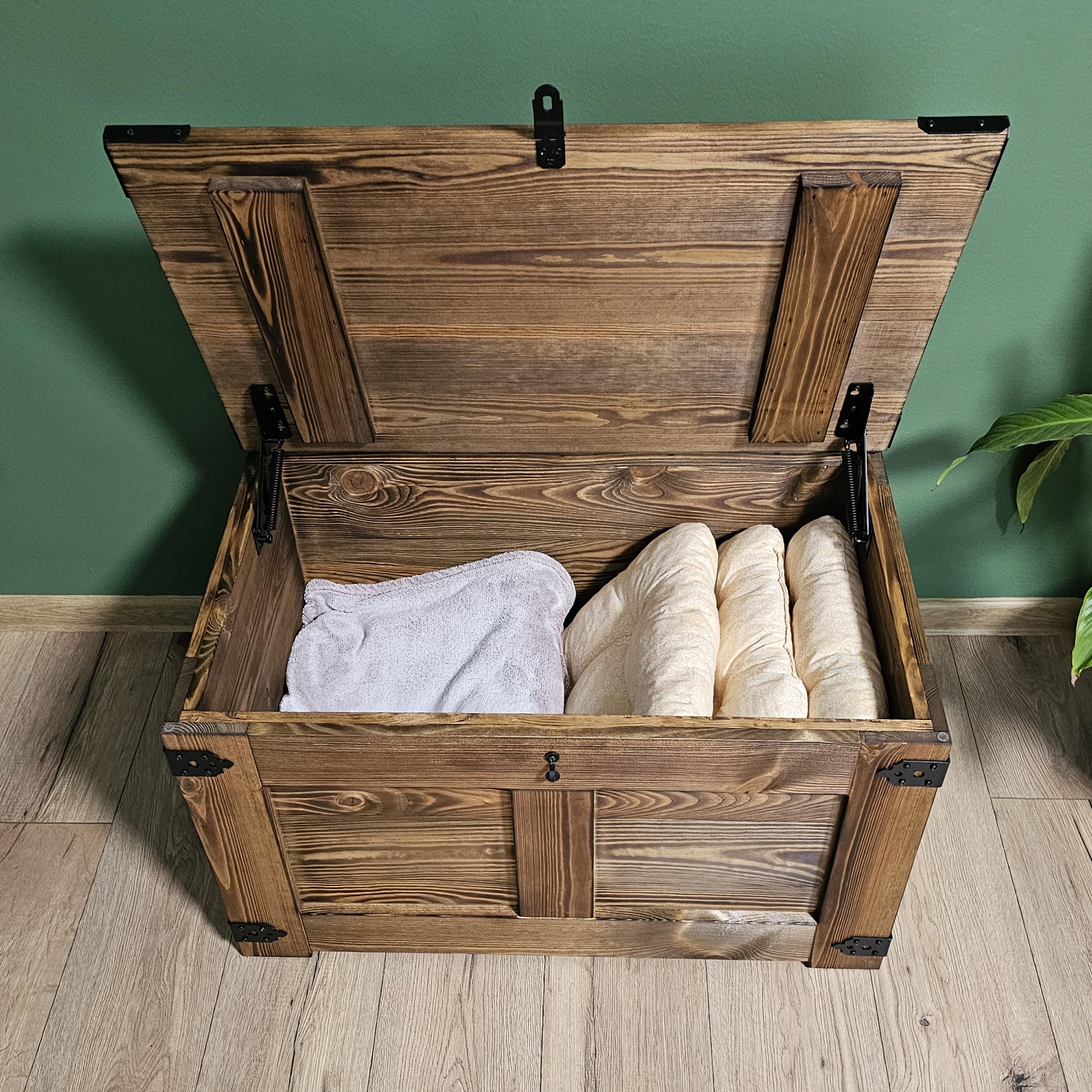 CREATIVE COOPER holzbox, schatztruhe, aufbewahrungsbox, Tisch, rustikal truhentisch, couchtisch, 77x49x45 cm, Handarbeit holztruhe, Eco Holzöl Wenge