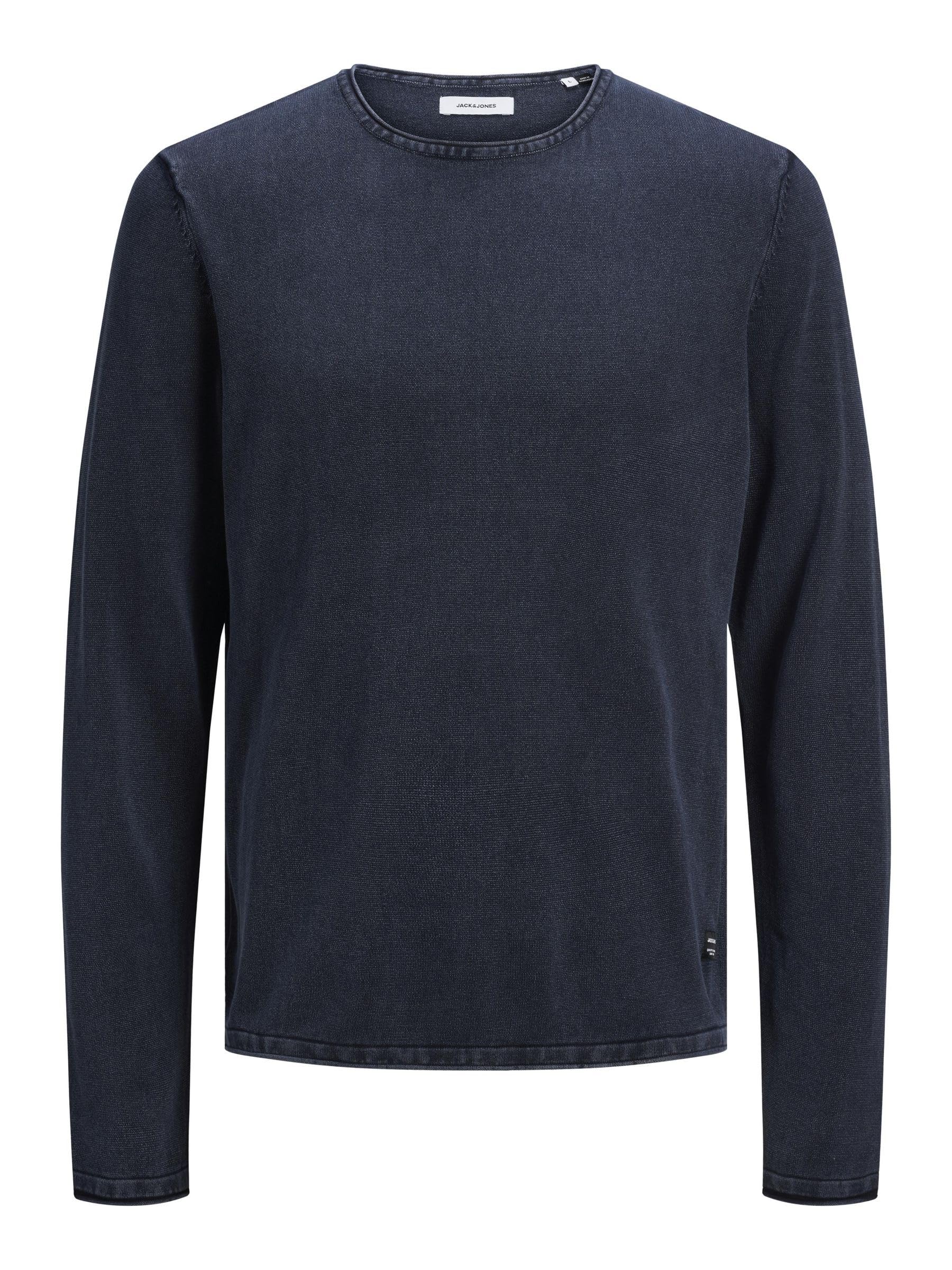 Jack & Jones Men's Blue Round-Neck Knitwear, Xl, Cotton Knit Round Neck Jumper