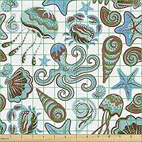 Vista 254 de Ambesonne Tela Geométrica por Yarda, Diseño Monocromo Patrón Abstracto de Líneas Continuas sobre Fondo Liso, Tela de Punto Elástico para Ropa