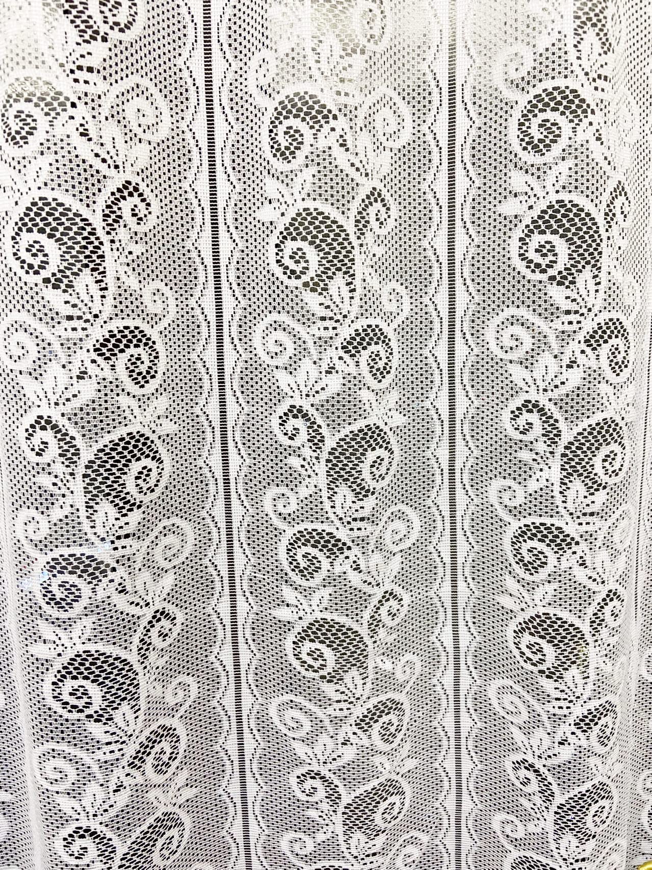 Rideau Brise-bise Devola Dentelle Jacquard - 60x150cm - Style Campagne Fleuri - Blanc