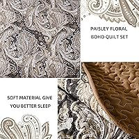 Vista 12 de DJY Juego de edredón de cachemira marrón, tamaño Queen, juego de colcha bohemia de 3 piezas, ropa de cama de microfibra suave y ligera con estampado