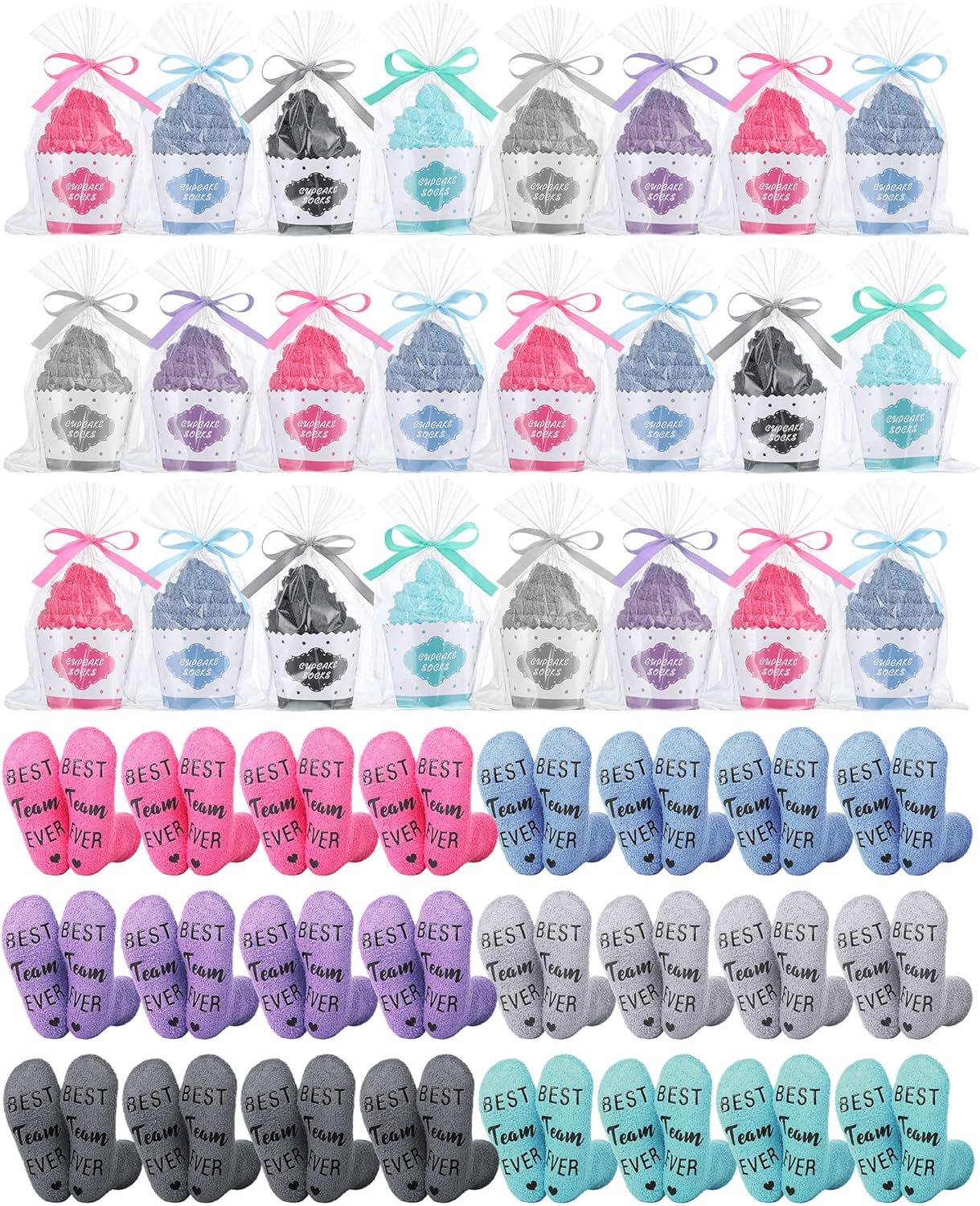 12/24 Paris Best Team Ever Cupcake Socks Gifts Bulk Christmas Employee Appreciation Gifts for Team Staff Coworker