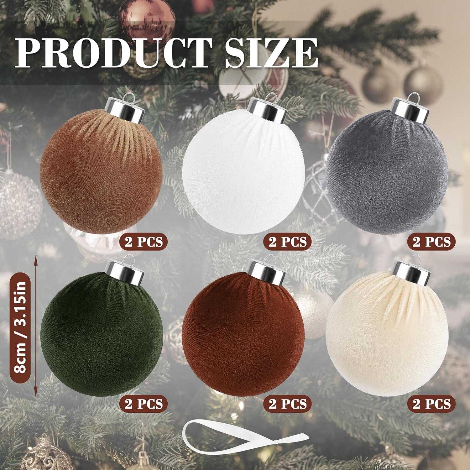 12 pcs christmas tree ornaments set - velvet ornaments for christmas tree decorations xmas ball shatterproof hanging flocked christmas ball for indoor party home decor 3.15inch (brown)