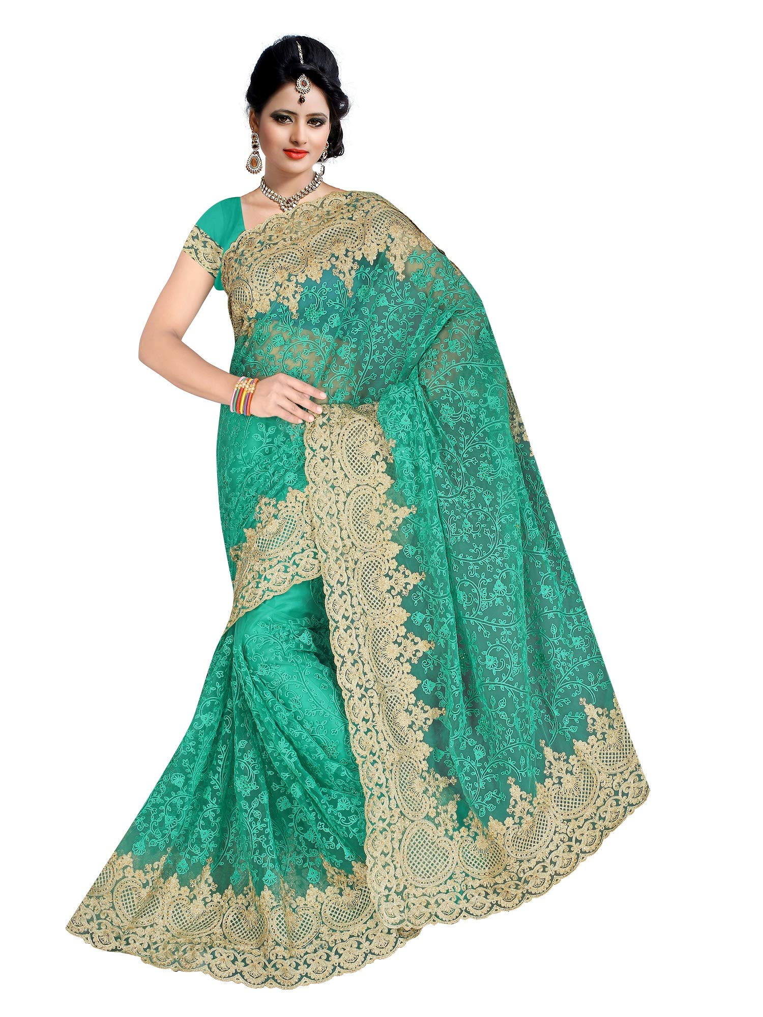 RV BRAND Super Rama Net Heavy Embroidery Work Saree