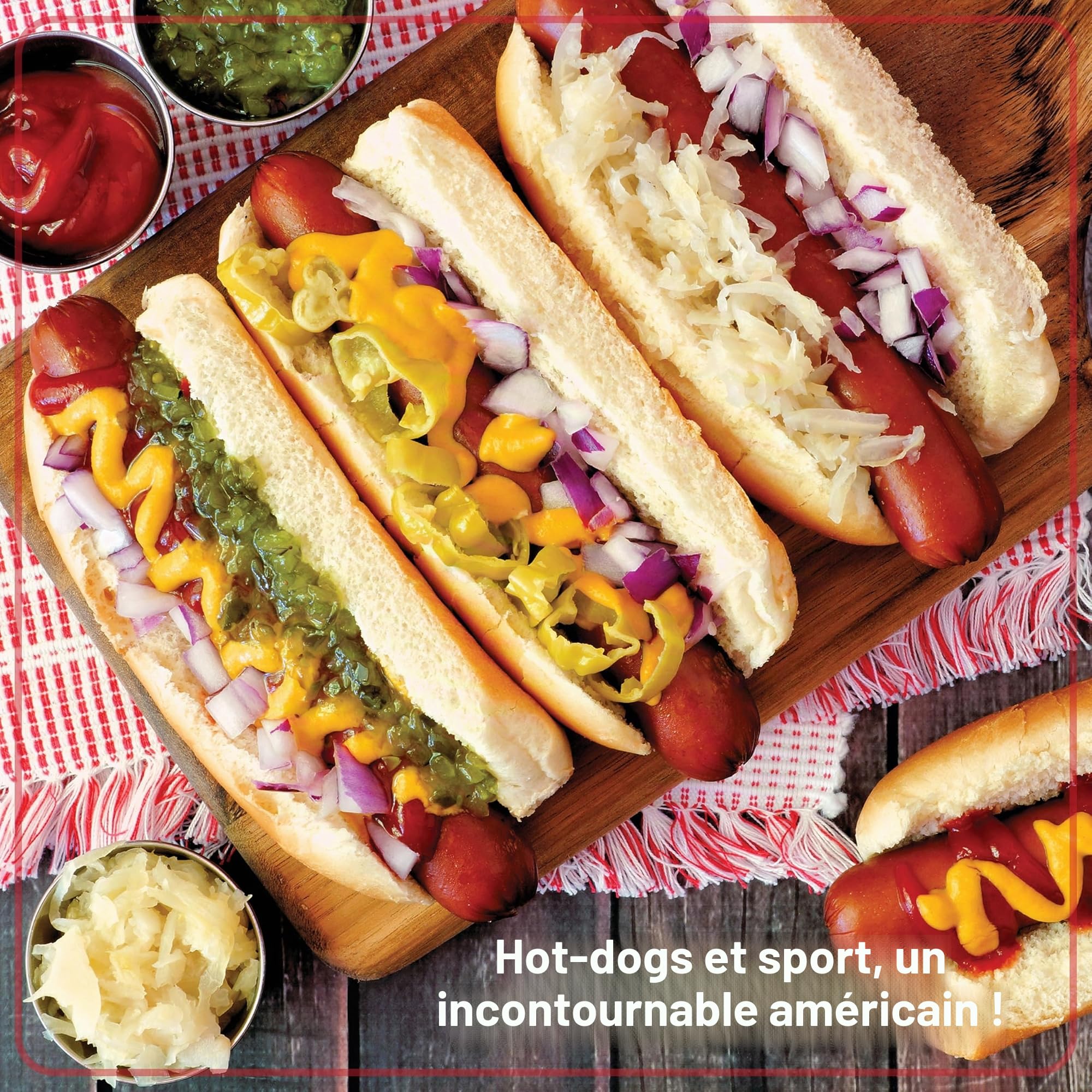 Nostalgia Game Day Hot Dog Serpillère pour Chignon et 20 Chiens et 8 briochons, Autocollants pour Pot à Vapeur, légumes, Pommes de Terre et Autres apéritifs ou Garnitures
