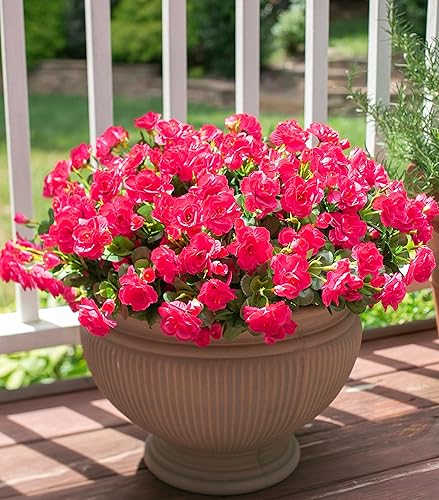 Miniatura 8 de Flores artificiales artificiales para exteriores para decoración de primavera, seda falsa rosa intenso, camelia, resistente a los rayos UV, aspecto