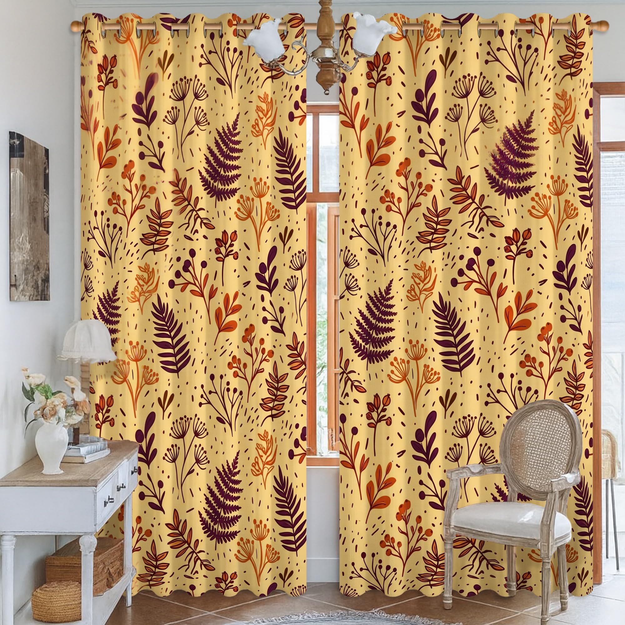 Rideaux isolants haut de gamme 132 x 241 cm imprimé végétal d'automne