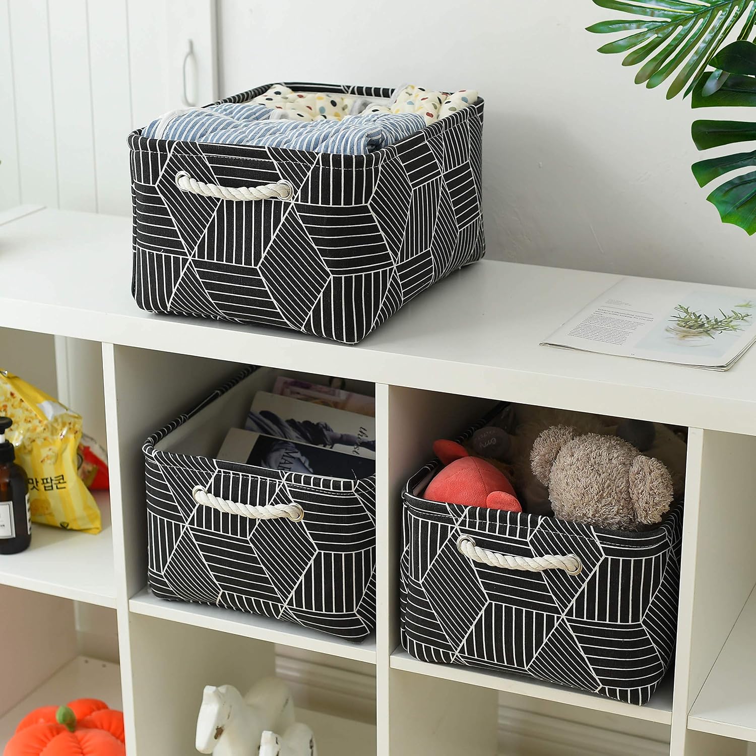 pulnimus Fabric Storage Baskets for Shelves [3-Pack] Large Baskets Set Collapsible Baskets for Organizing,Decorative Baskets Bins with Handles for Clothes,Toy,Home Closet Office (Black Cube)