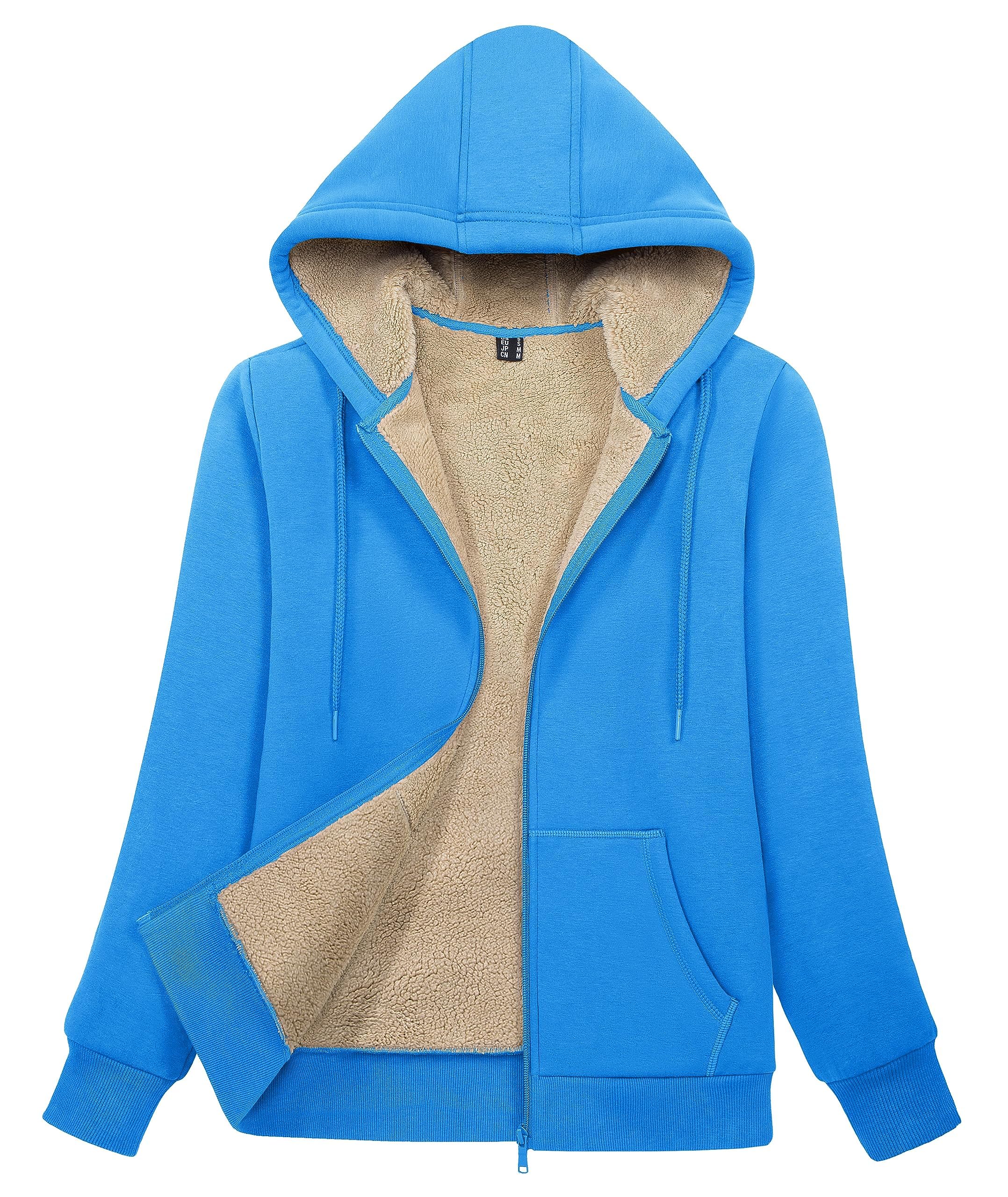 MAGCOMSEN Women Zip Up Hoodies Sherpa Lined Fleece Jackets Long Sleeve Winter Warm Tops Sweaters Casual Fashion Jackets