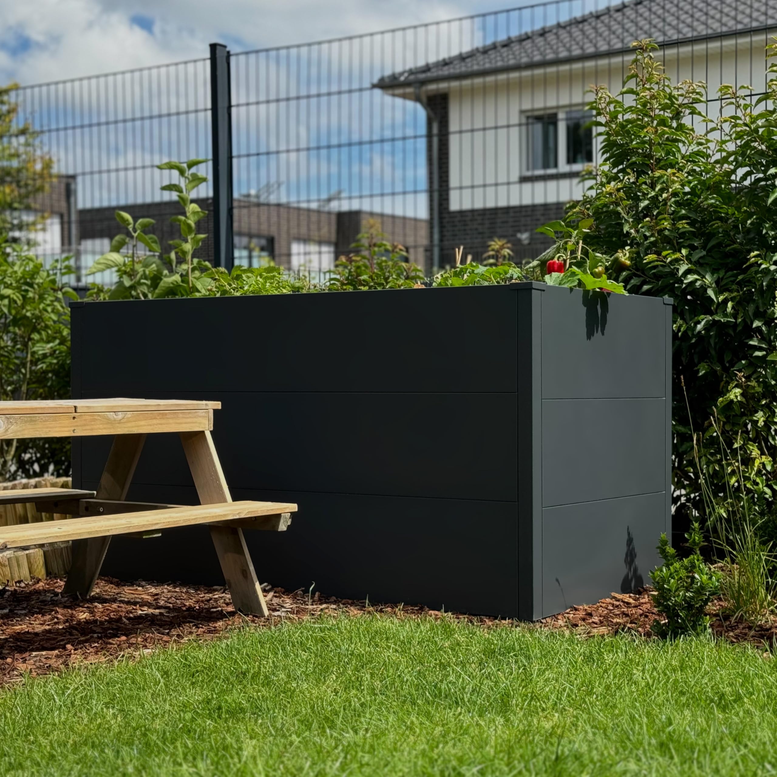 Metzler Hochbeet für den Garten – Stahl in Anthrazit | Witterungsbeständiges Metall-Gartenbeet, Pflanzenbeet, Blumenhochbeet | 150 x 75 x 77 cm