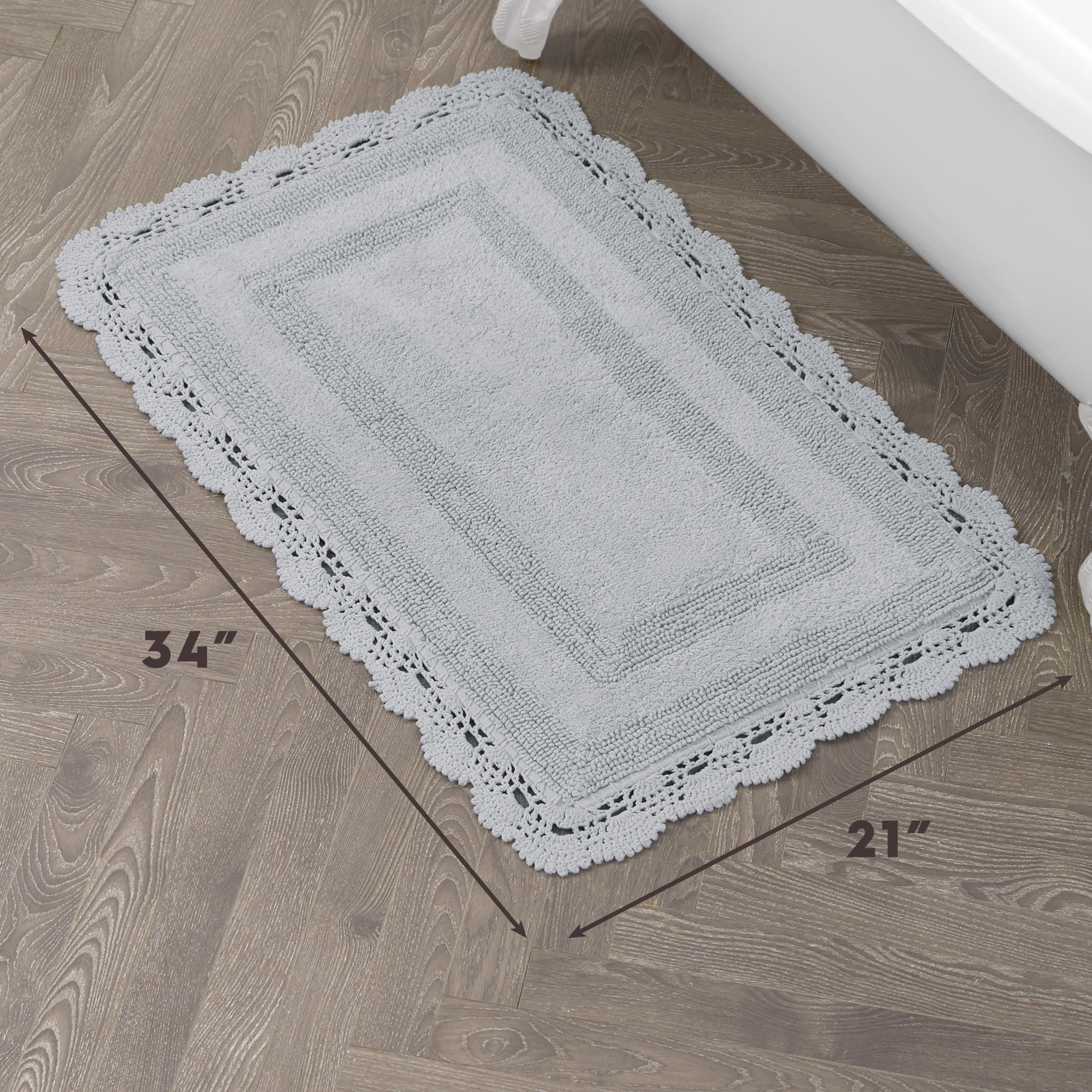 Laura Ashley Crochet Cotton 21x34 Bath Rug, Light Grey, Light Gray, 53 x 86 cm (Runner) - Image 2