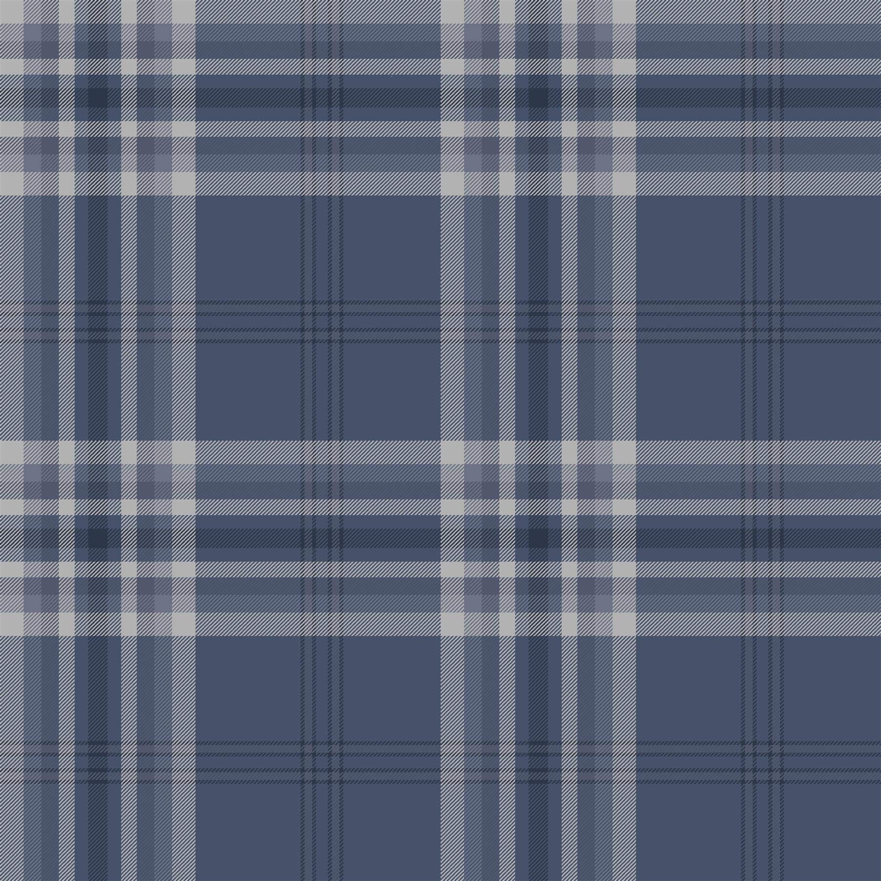 Yöl Navy,Silver Kelso Check Navy Wallpaper Tartan Plaid Silver Metallic