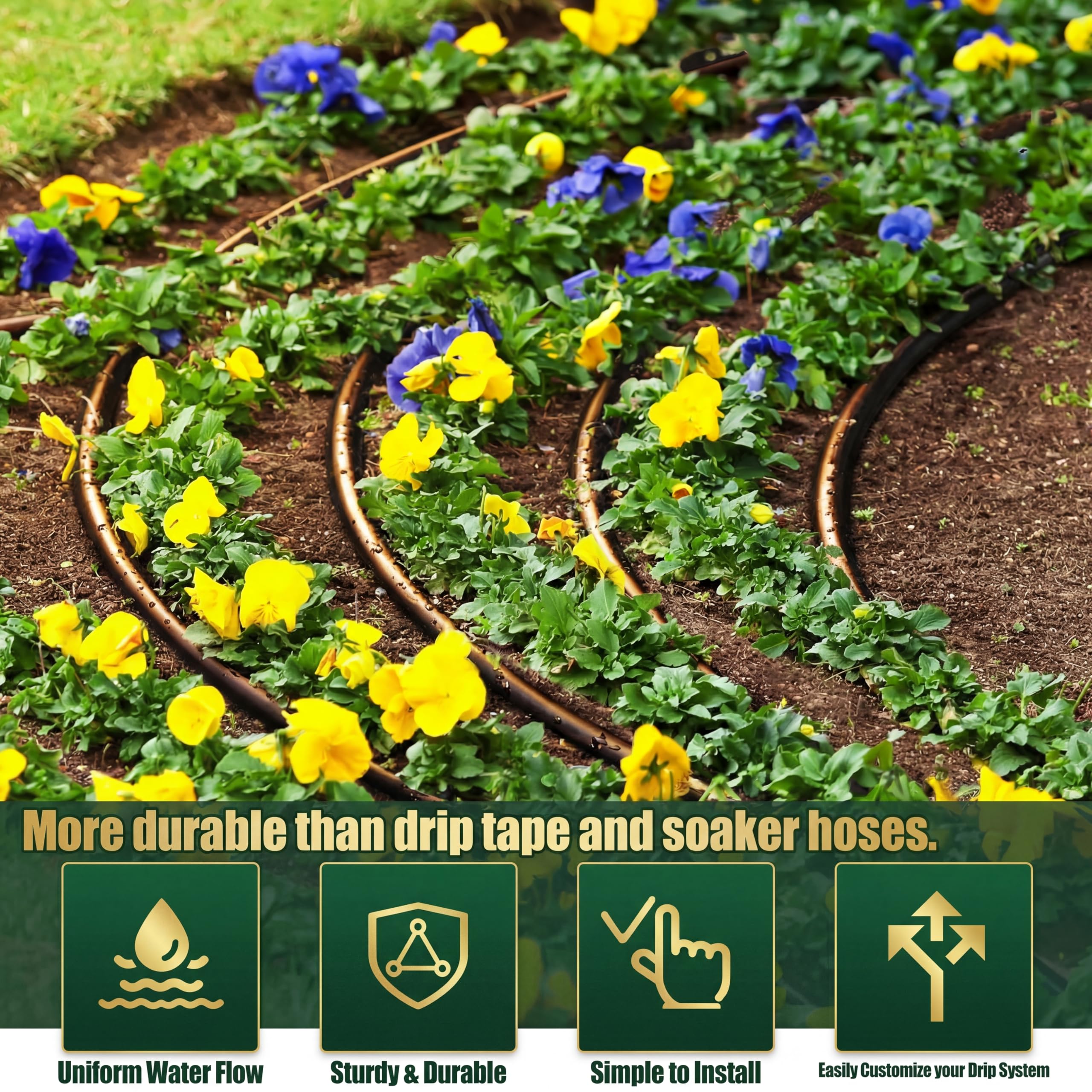 Tubo de riego hidropónico de 1/4 pulgadas con espacio de emisor de 6 pulgadas, tubo emisor de línea de goteo de riego para riego eficiente de camas elevadas de jardines (negro, 50 pies)