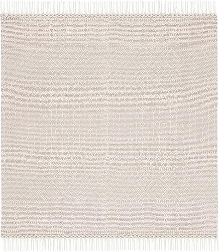 Miniatura 2 de SAFAVIEH Natura Collection NAT852B - Alfombra cuadrada de lana con flecos, hecha a mano, 4 pies, color marfil