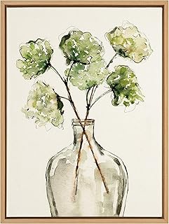 Kate and Laurel Sylvie Greenery Vase Framed Linen Textured Canvas Wall A...