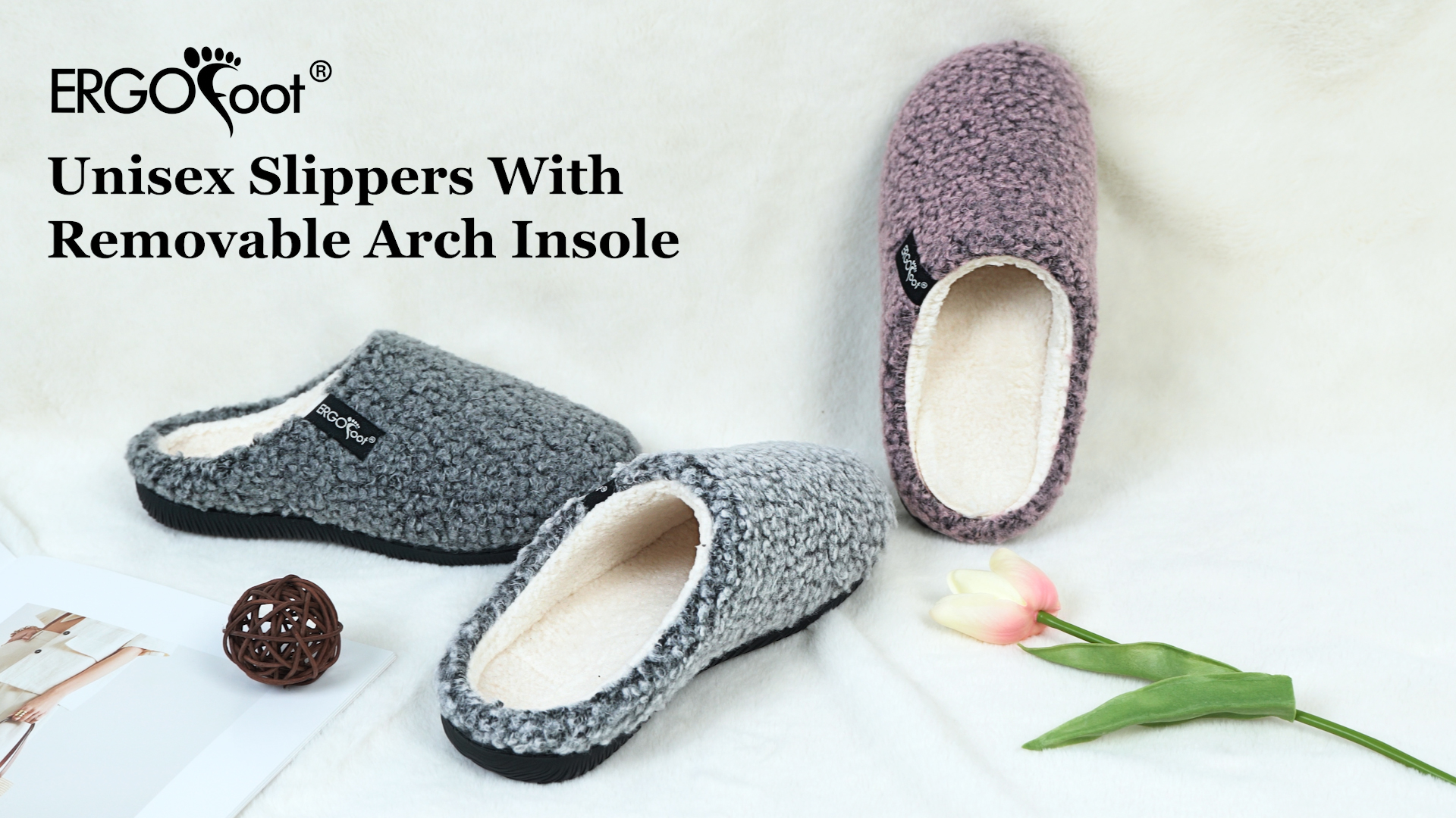 ErgoFoot Orthotic Slippers Mens 10 Womens 11 Gray Arch Support Plantar Fasciitis Snapklik.com : ERGOfoot House Slippers main image 3