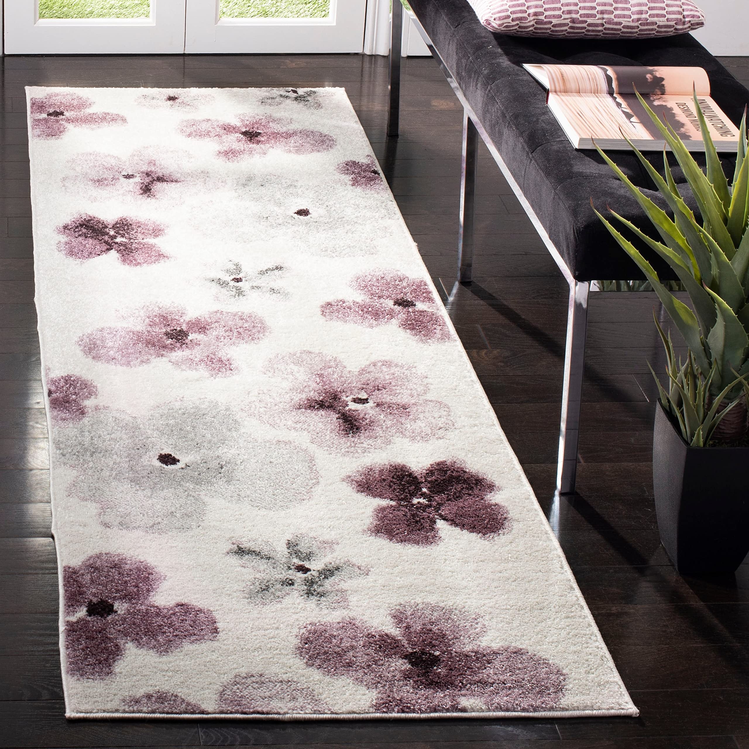 SAFAVIEH Adirondack Collection Accent Rug - 3' x 5', Ivory & Purple, Floral Watercolor Design, Non-Shedding & Easy Care, Ideal for High Traffic Areas in Entryway, Living Room, Bedroom (ADR123L)